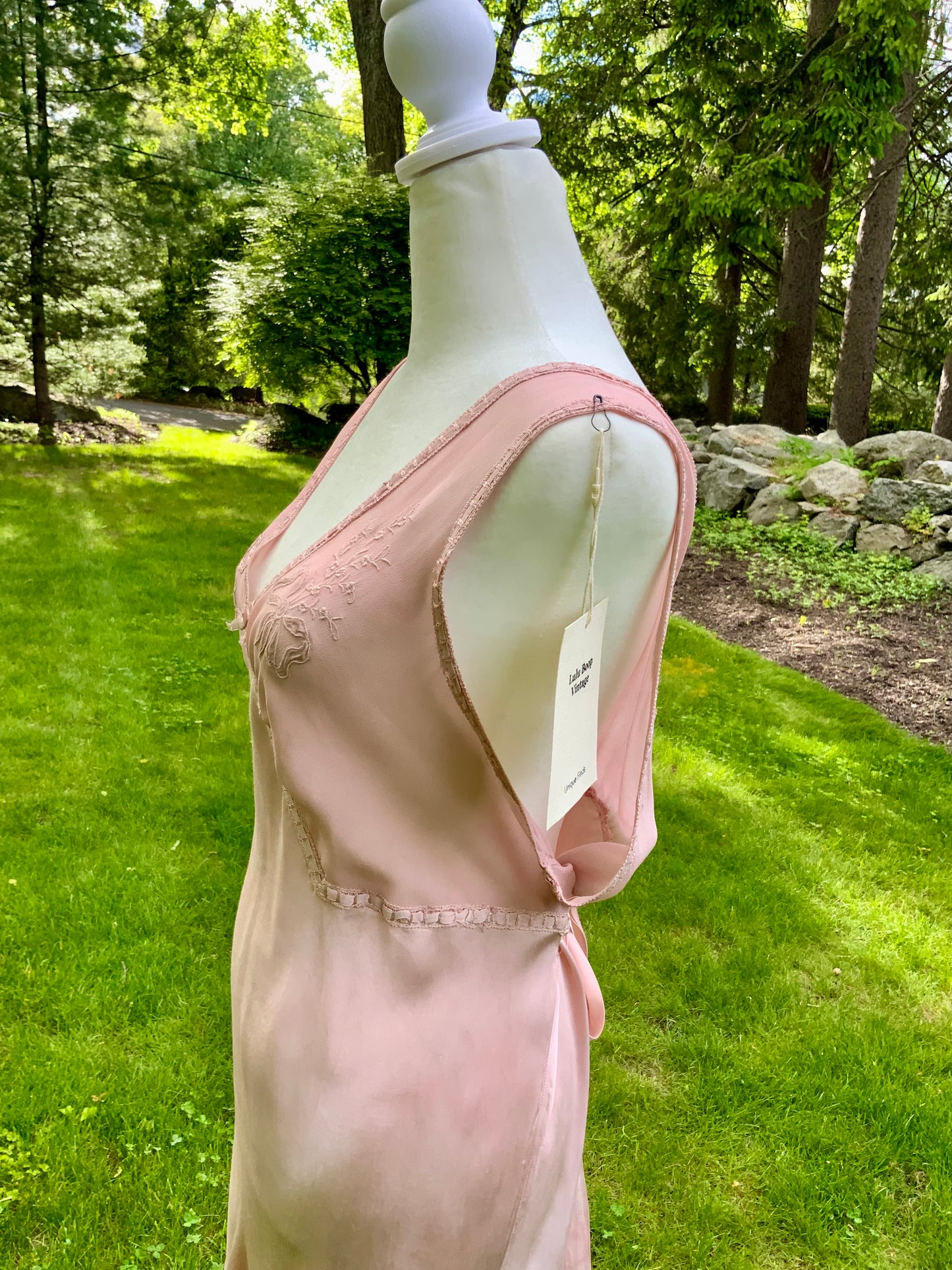 One of a Kind Hand Dyed 1930s Silk Satin Gown | Peach Nude Antique Slip Dress-30CE