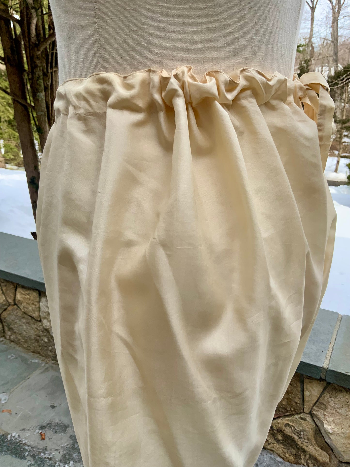 Antique 1910s–1920s Pure Silk Bloomers with Filet Lace Inset | Edwardian Lingerie Drawers-ED57