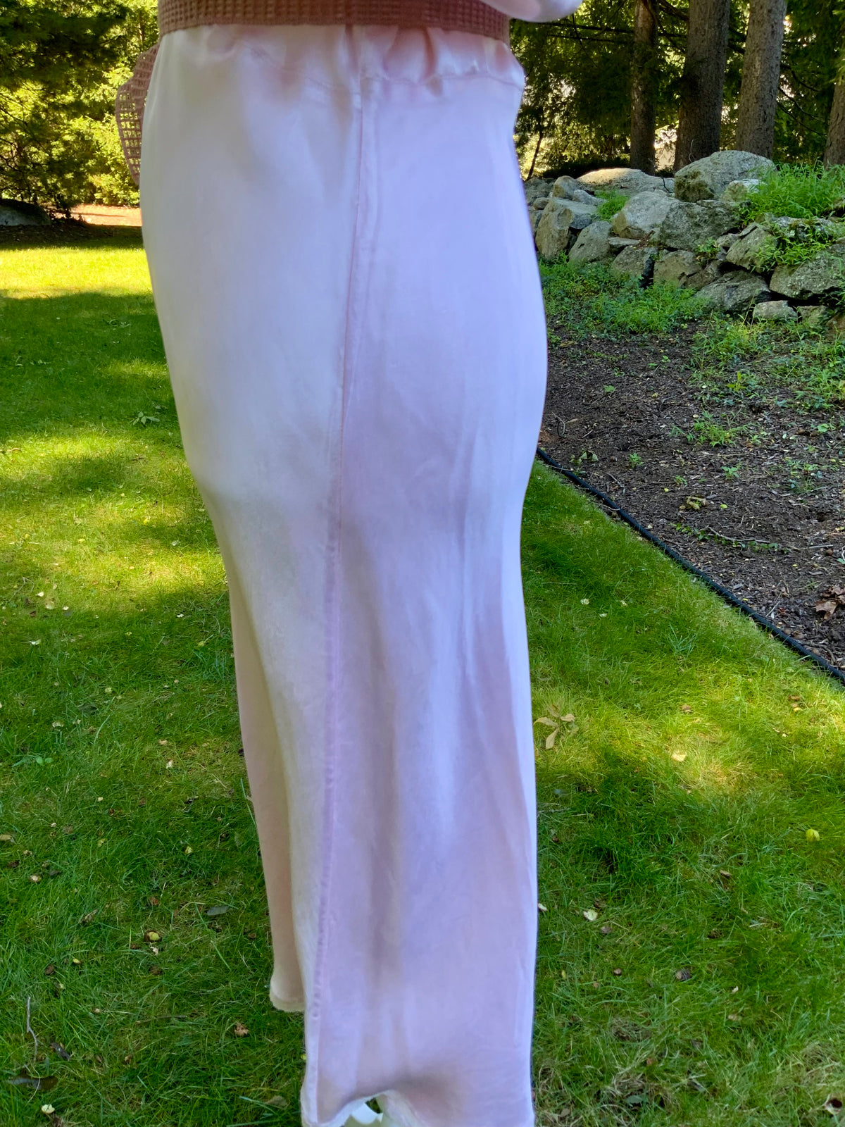 1930s Blush Pink Satin Bias Cut Slip Dress with Pleated Trim.30CN
