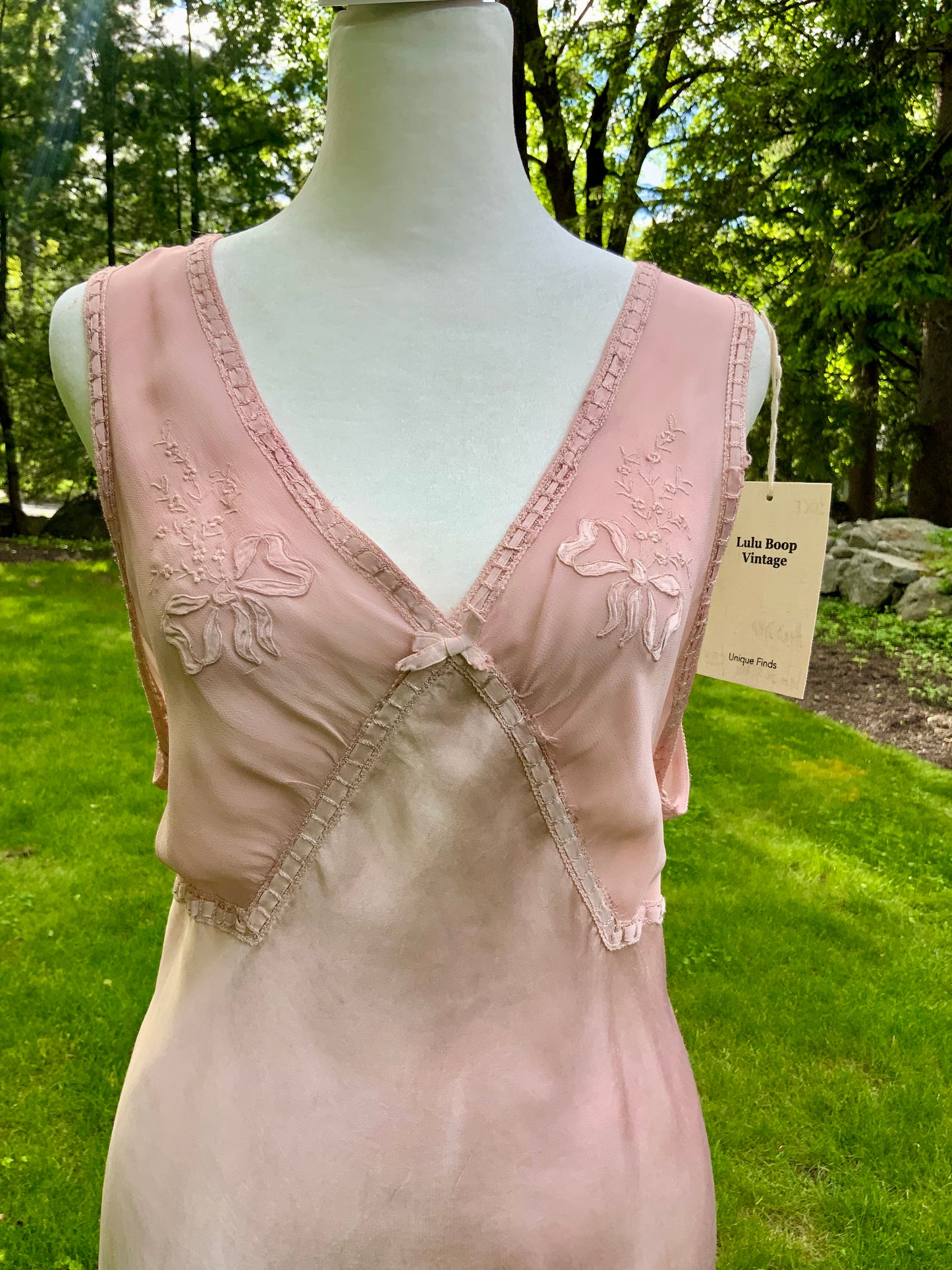 One of a Kind Hand Dyed 1930s Silk Satin Gown | Peach Nude Antique Slip Dress-30CE