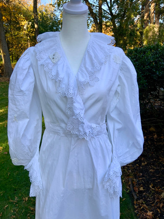 Edwardian White Cotton Lace Dress – Antique Lawn Gown Restored - ED24