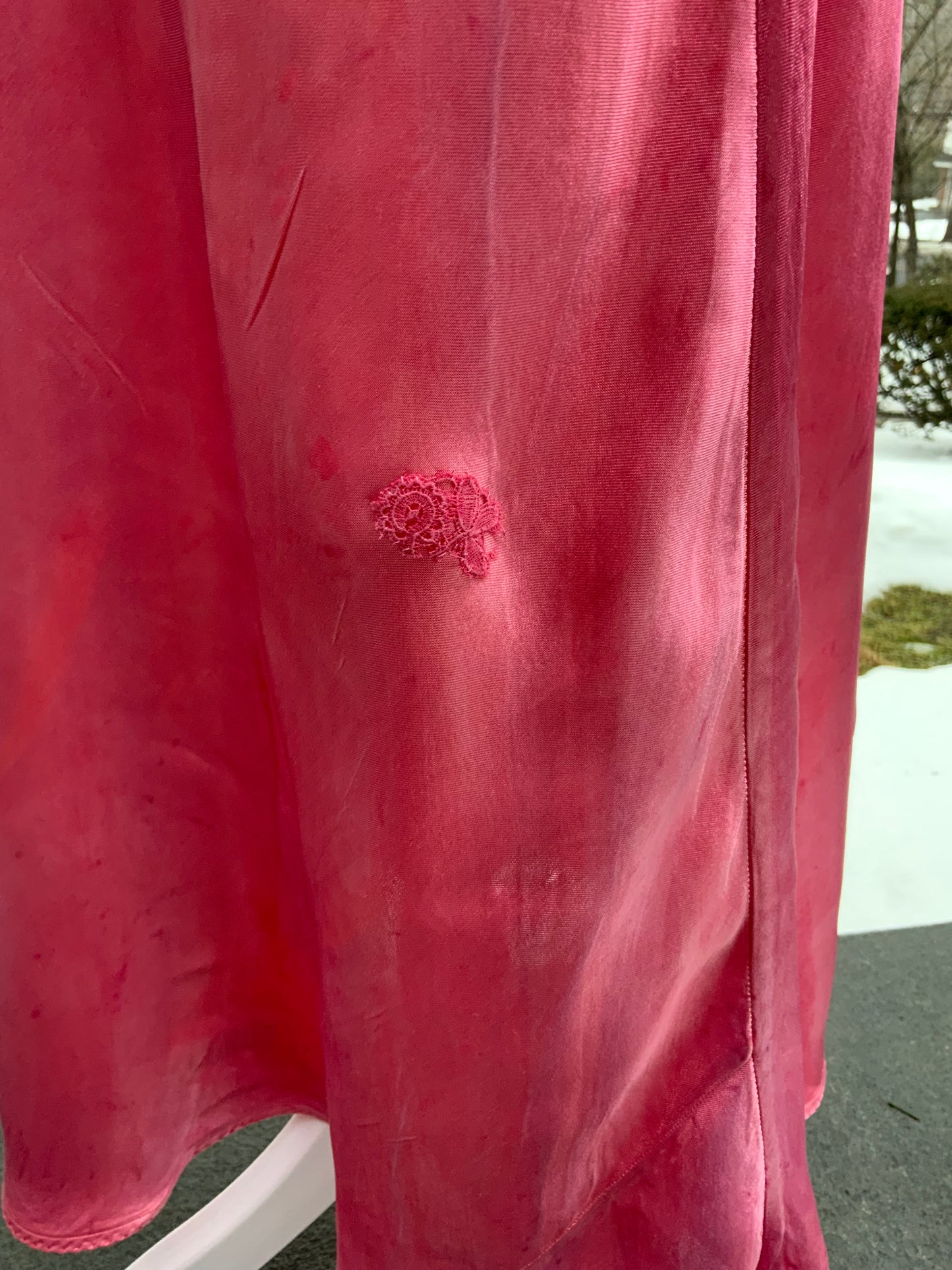 Authentic 1930s 1940s Bias Cut Satin Nightgown | Hand Dyed Coral Pink | Original Belt | Vintage Dress - 40AB
