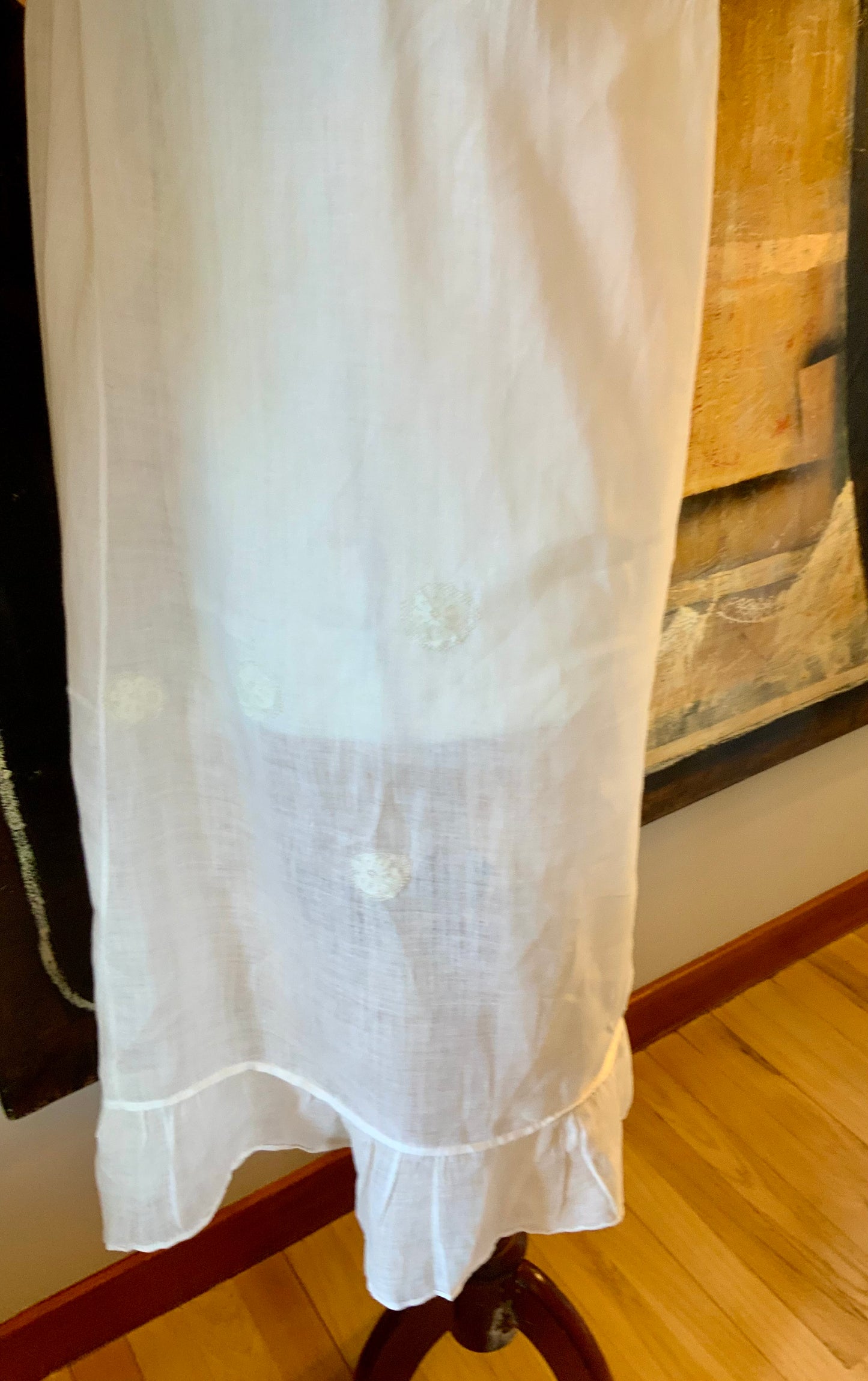 Antique Edwardian Cotton Nightgown “Carmela” Hand Repaired with Filet Lace Appliqués – Restored Heirloom Piece-ED81