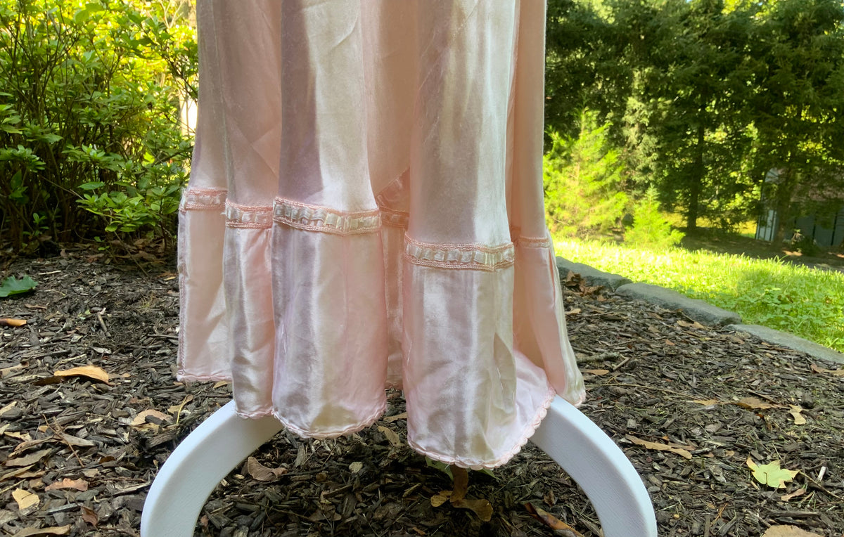 1930s Blush Pink Satin Nightgown with Sheer Embroidered Bodice.30CK