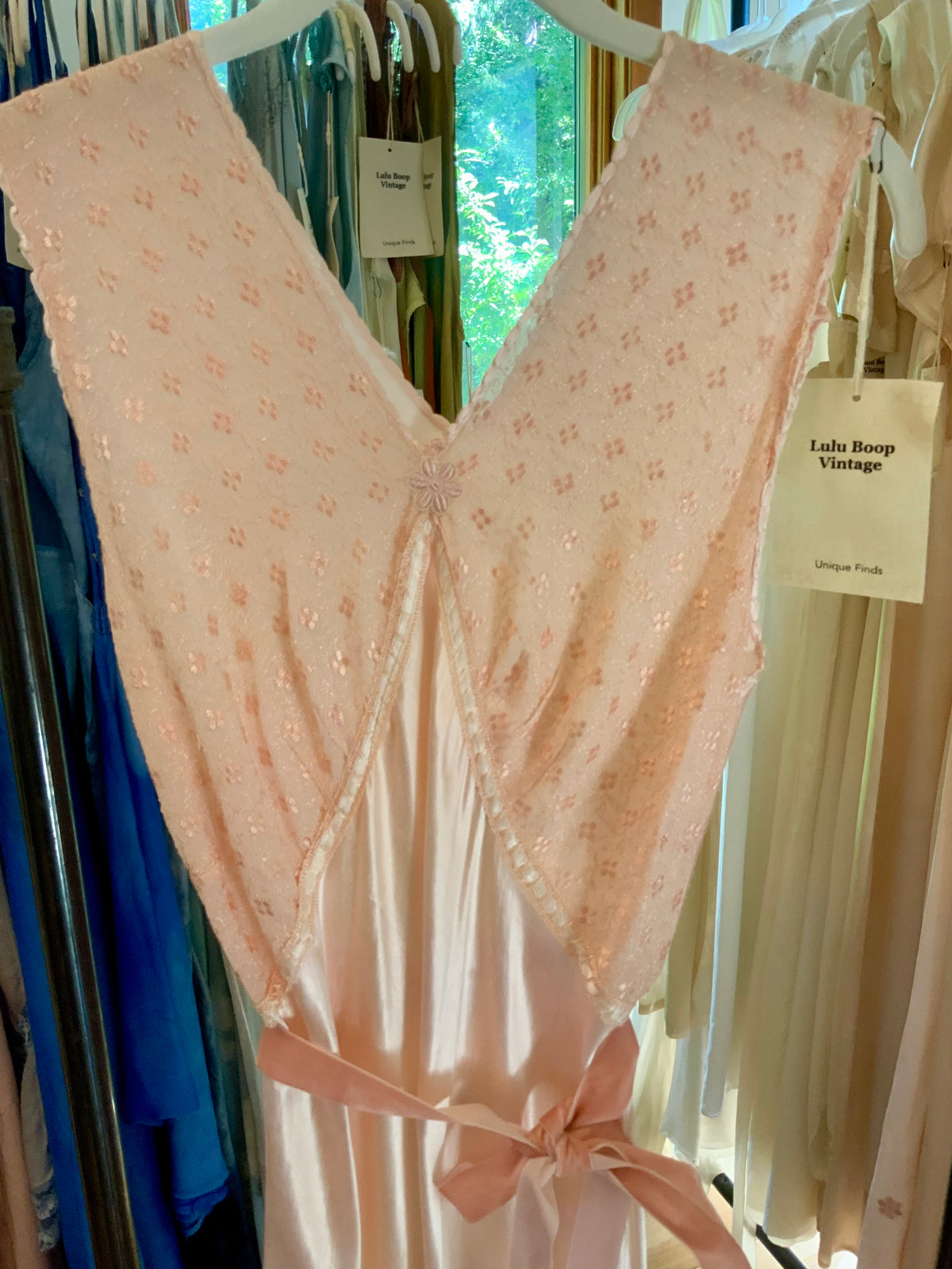 1930s Blush Pink Satin Nightgown with Sheer Embroidered Bodice.30CK