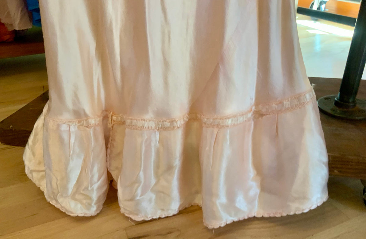 1930s Blush Pink Satin Nightgown with Sheer Embroidered Bodice.30CK