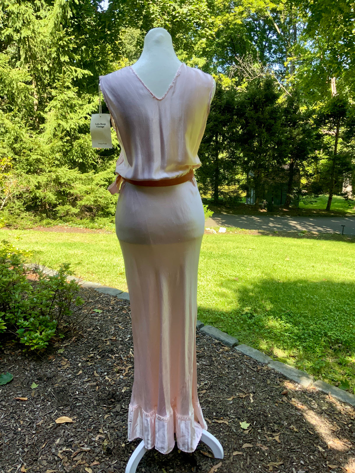 1930s Blush Pink Satin Nightgown with Sheer Embroidered Bodice.30CK