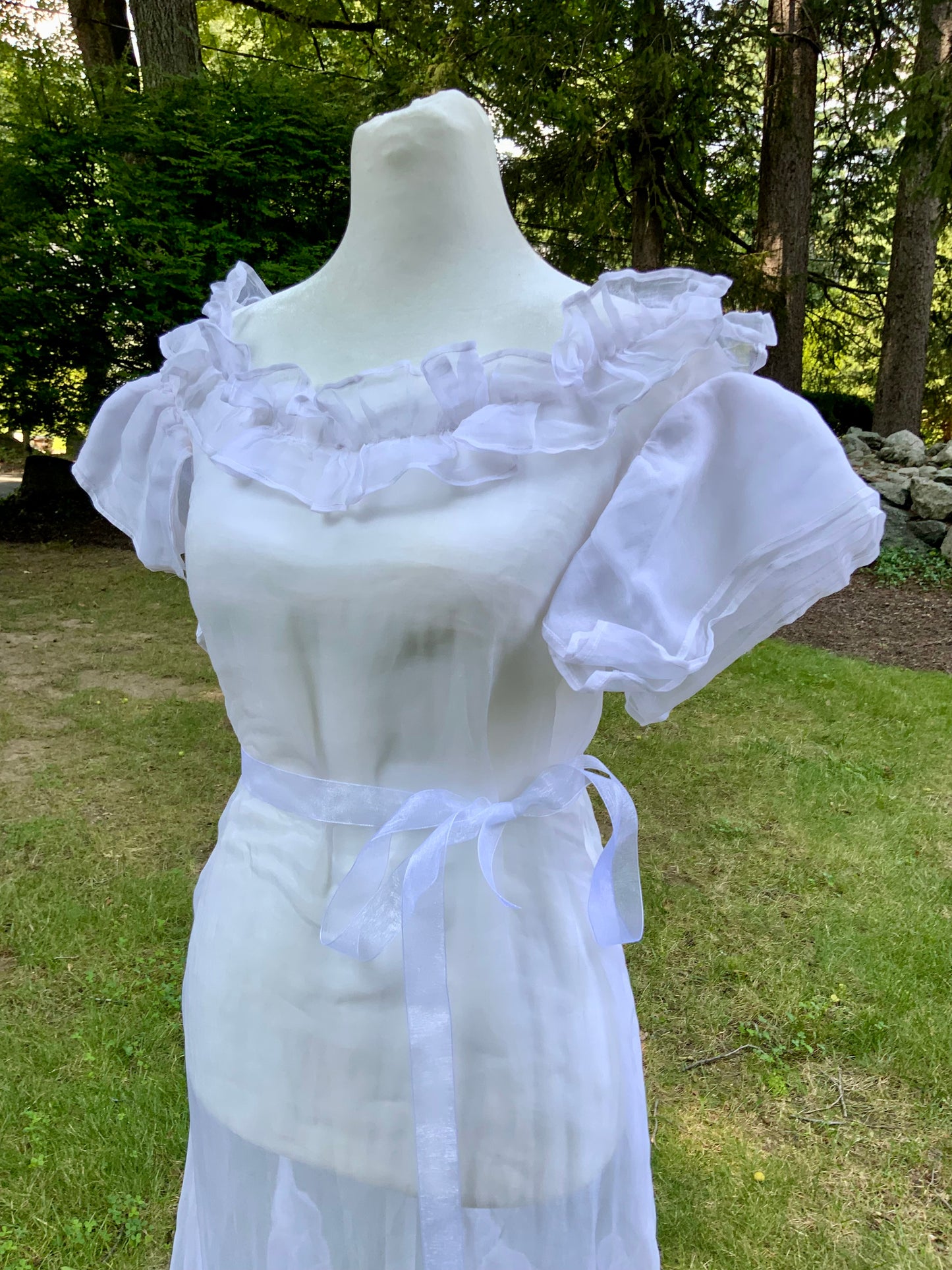 Rare 1930s White Organza Evening Gown.Ethereal Ruffle Hem Formal Dress. Romantic Bridal Gown-30DO