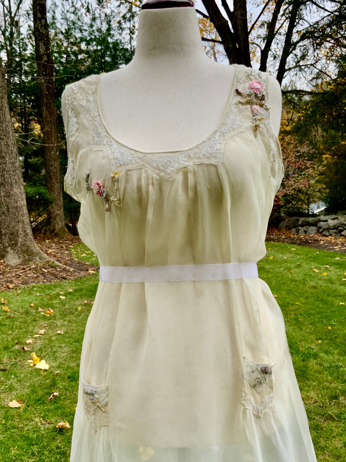 Edwardian–1920s Sheer Silk Chiffon Slip Dress | -Trousseau Lingerie Gown –20AP