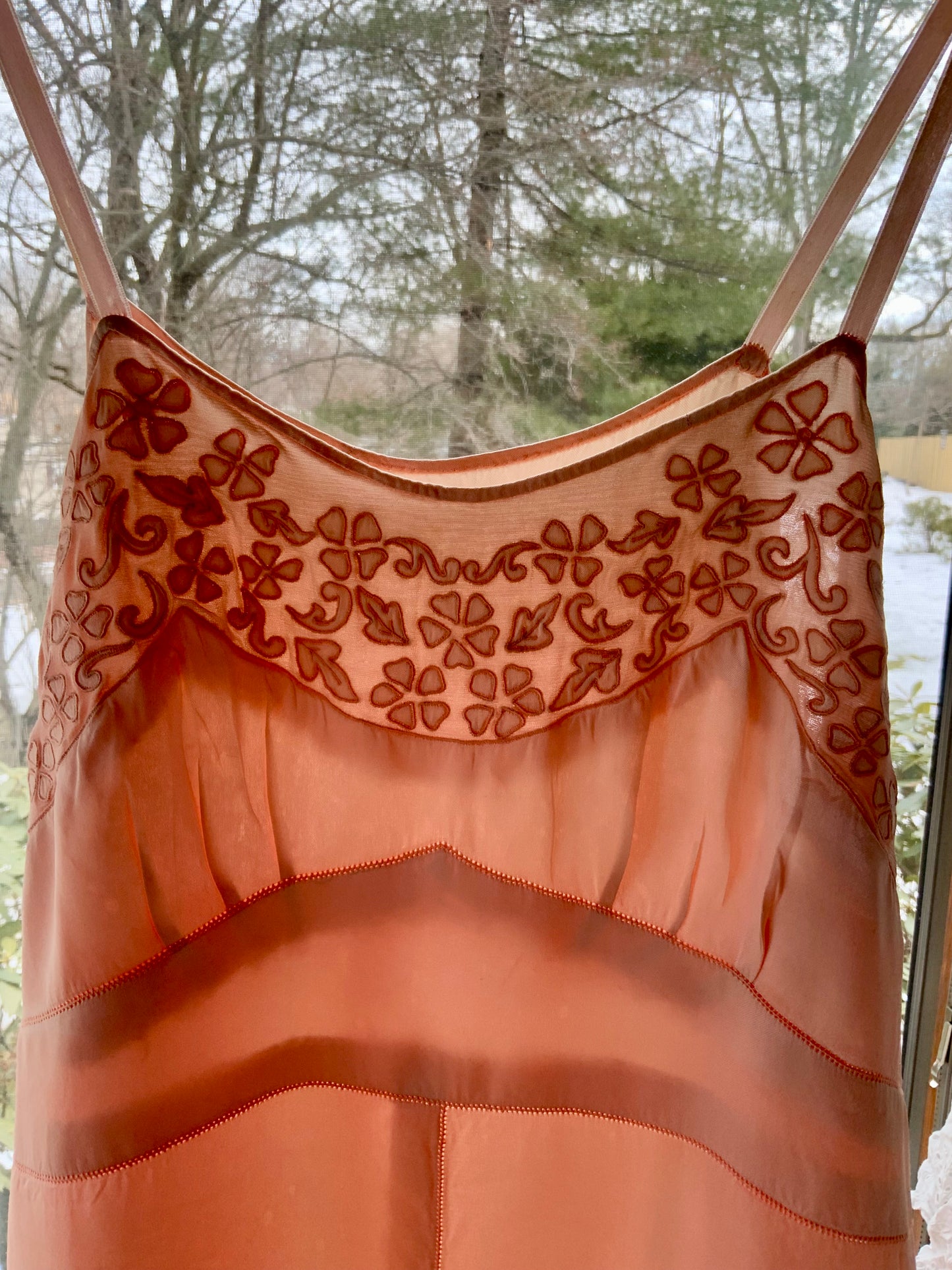Vintage Peach Silk Satin Slip Dress - 1990s Lingerie Dress-90G