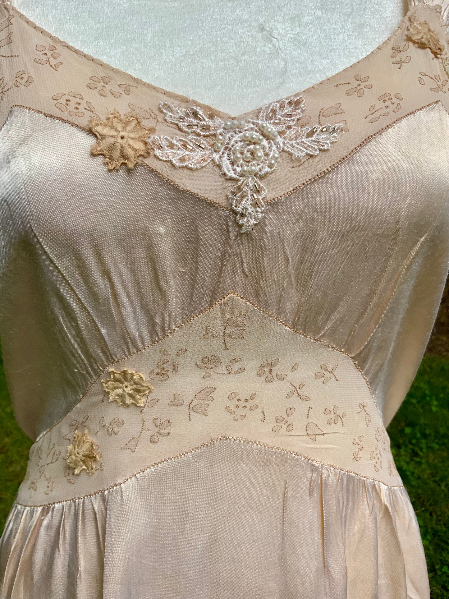 1930s Silk Chiffon Hostess Gown | Blush Pink Boudoir Dress | Restored Antique Lingerie.Tea Dyed-30D