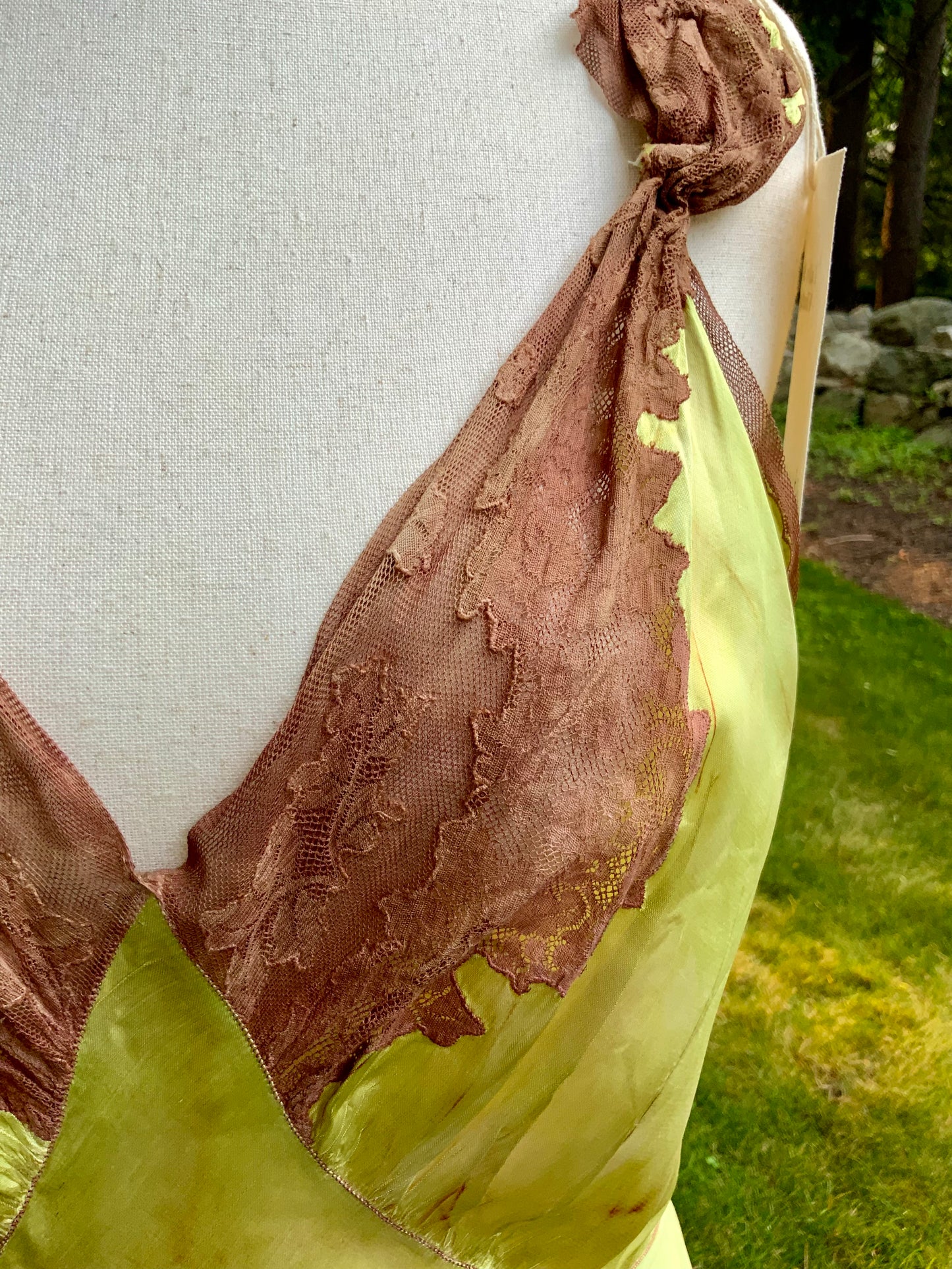 1930s Hand Dyed     Botanical Inspired Hand Dyed Silk Slip Dress. One of a Kind Woodland Fairy Bias Cut Gown.30BZ