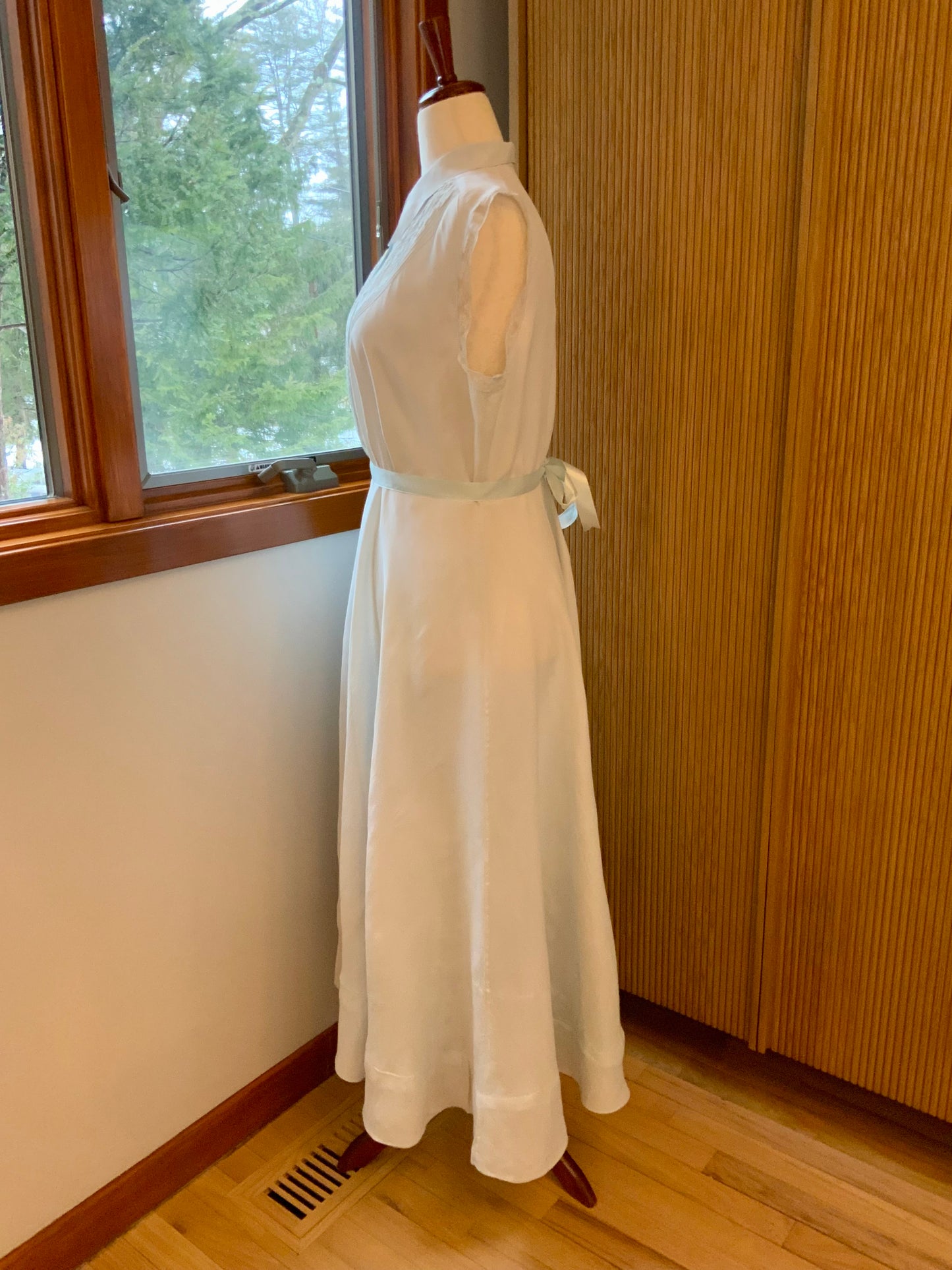 Authentic 1930s 1940s Ivory Silk Chiffon Day Dress Pintuck Lace Vintage Bridal Dress- 40R