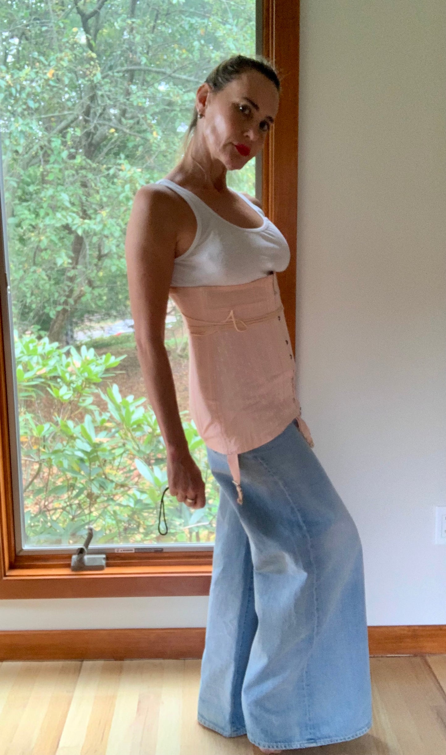 Rare 1920s Rengo Crown Corset Co. Corset Girdle | Pink Cotton & Rayon with Lace Back | Excellent Condition - 20AO