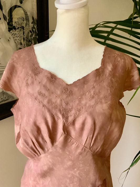 1930s Hand Dyed Silk Dress | Artistically Restored Vintage Lace Appliqué Dress-30DE