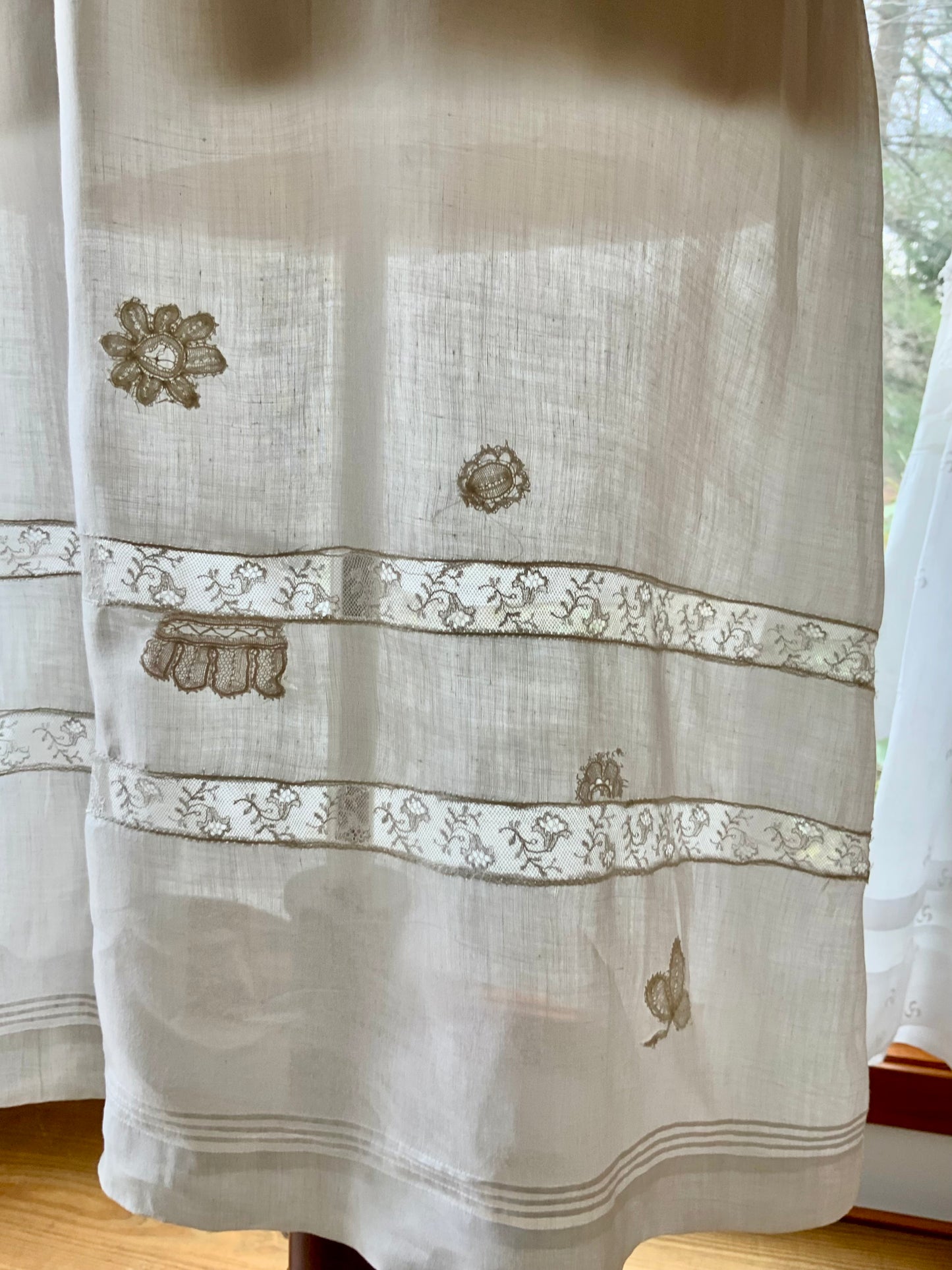 Antique 1910s Cotton Batiste Lingerie Dress with Lace Insertion & Hand Embroidery-ED74