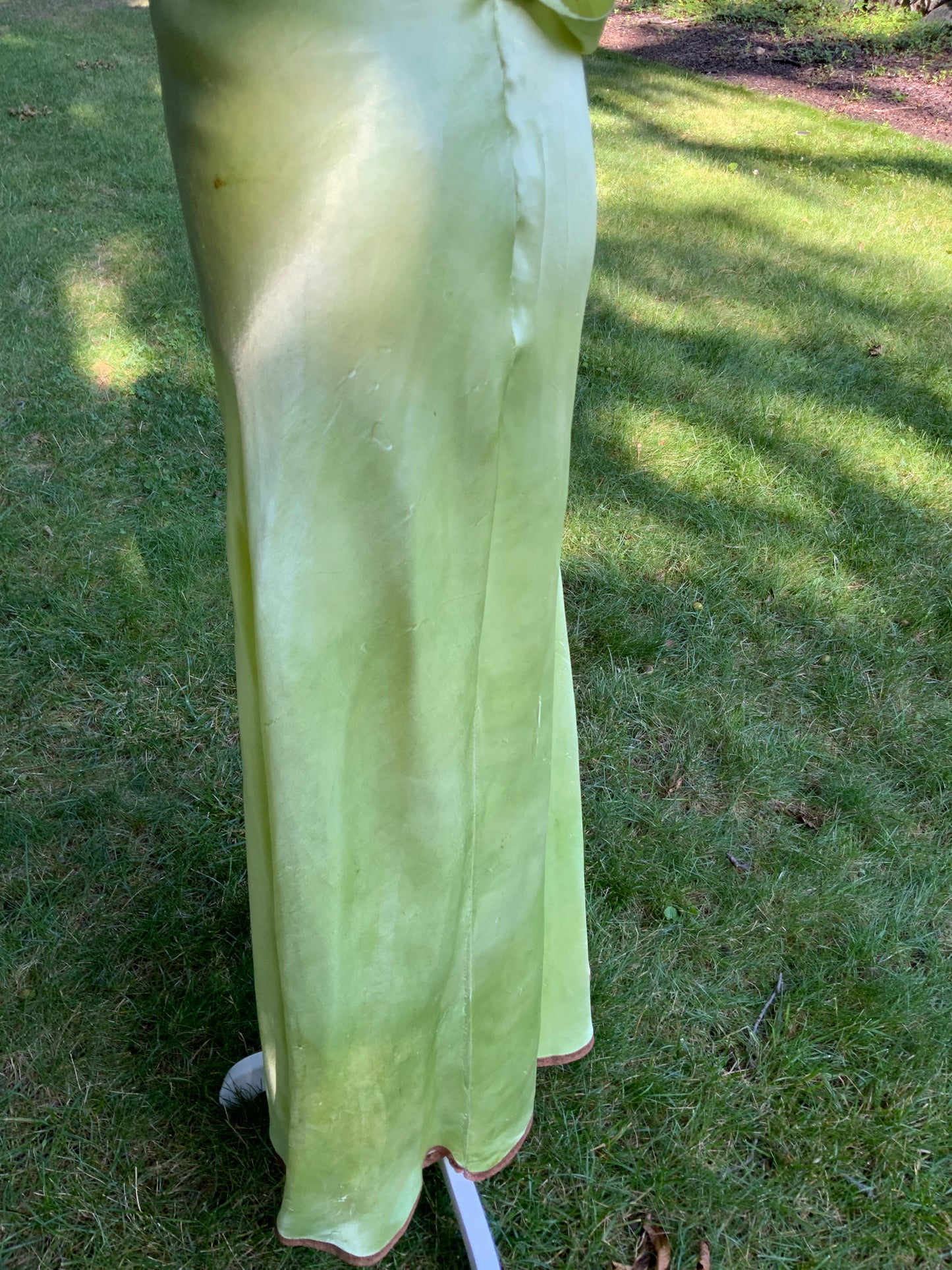 Hand Dyed Antique Silk Slip Dress Chartreuse Green Artist Reimagined 1930s 1940s Silk Nightgown One of a Kind Wearable Art-40C