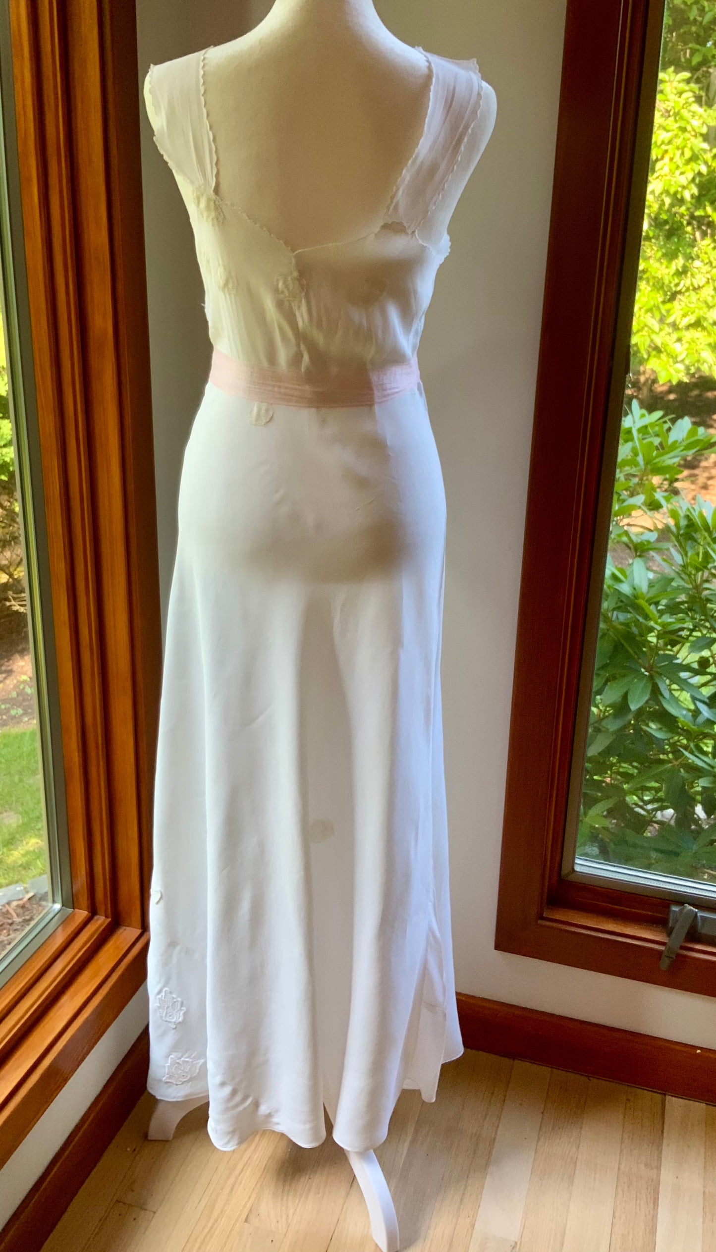 1930s Reimagined Silk Satin Bridal Slip Dress | Restored Antique Boudoir Gown with Hand-Applied Vintage Lace-30LM