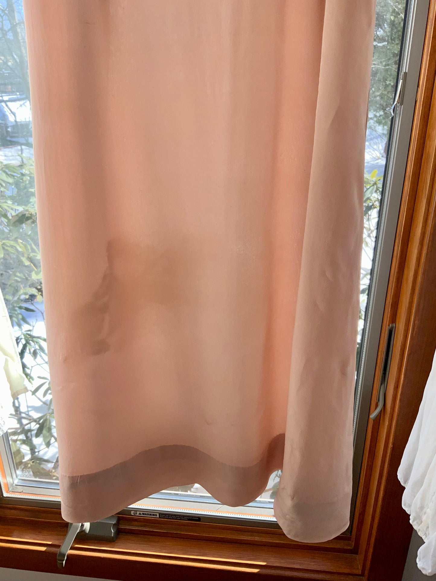 1940s Peach Silk Slip Dress with Antique Lace Appliqué — Pure Silk Boudoir Nightgown-40AU