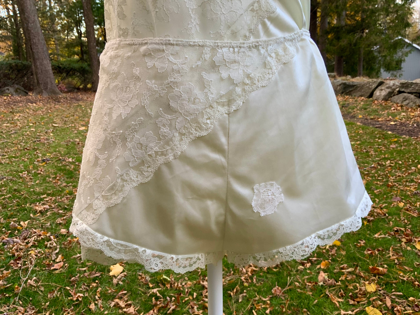 Vintage Bob Mackie for Glydons Ivory Lace & Satin Teddy | Late 1970s Designer Lingerie- 70X