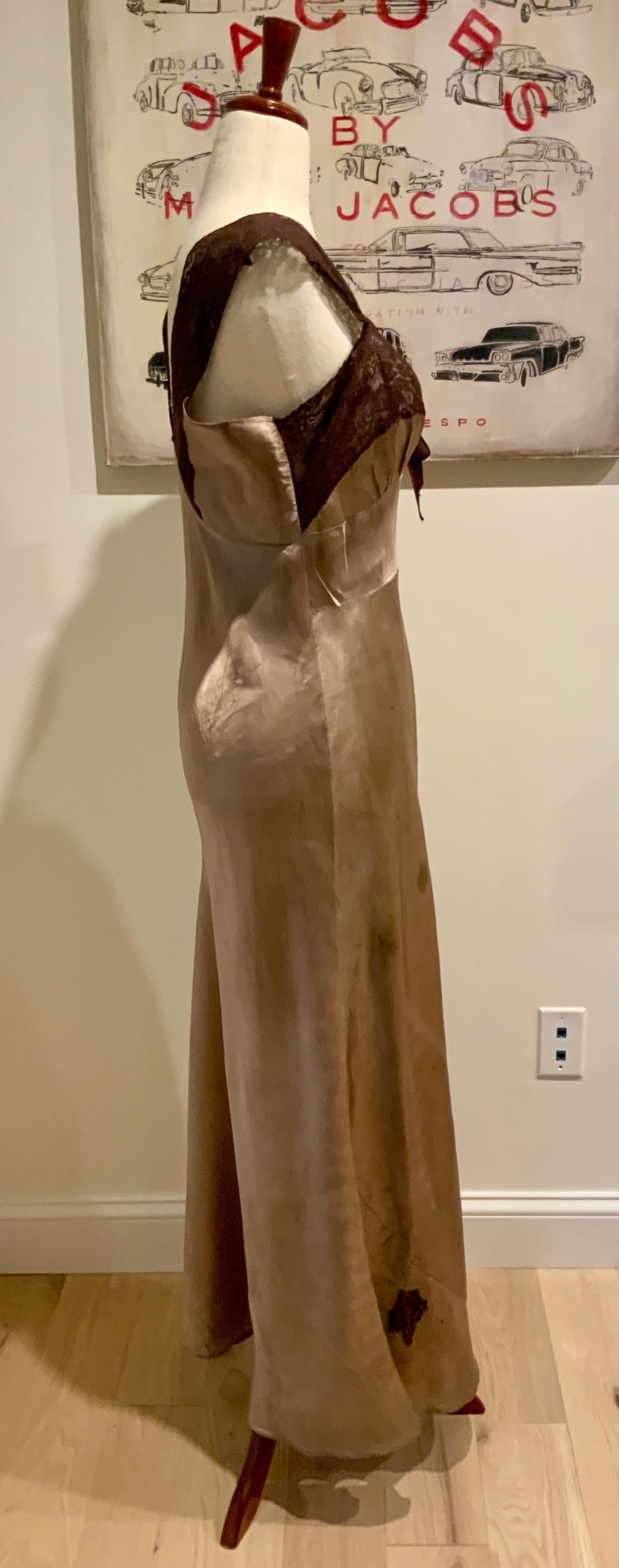 Hand Dyed 1930s-40s Bias Cut Satin Slip Dress | Chocolate Lace | Old Hollywood Lingerie
-30CB