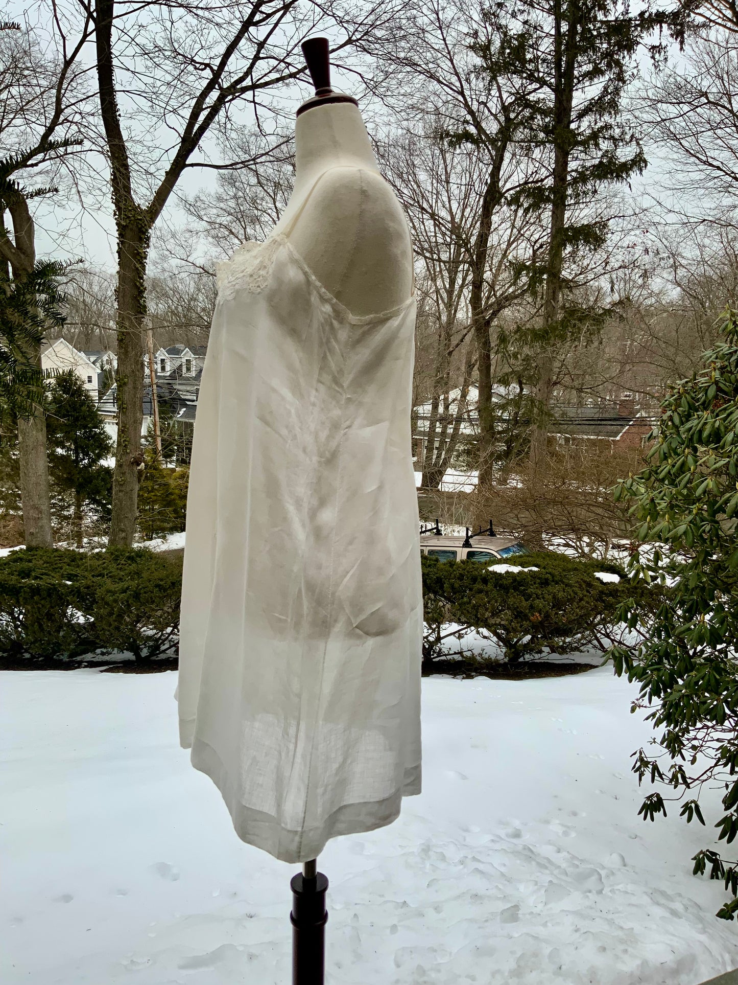 Edwardian Sheer Silk Slip Dress with Antique Lace Appliqué | Restored Vintage Lingerie Dress | 1910s–1920s-ED60