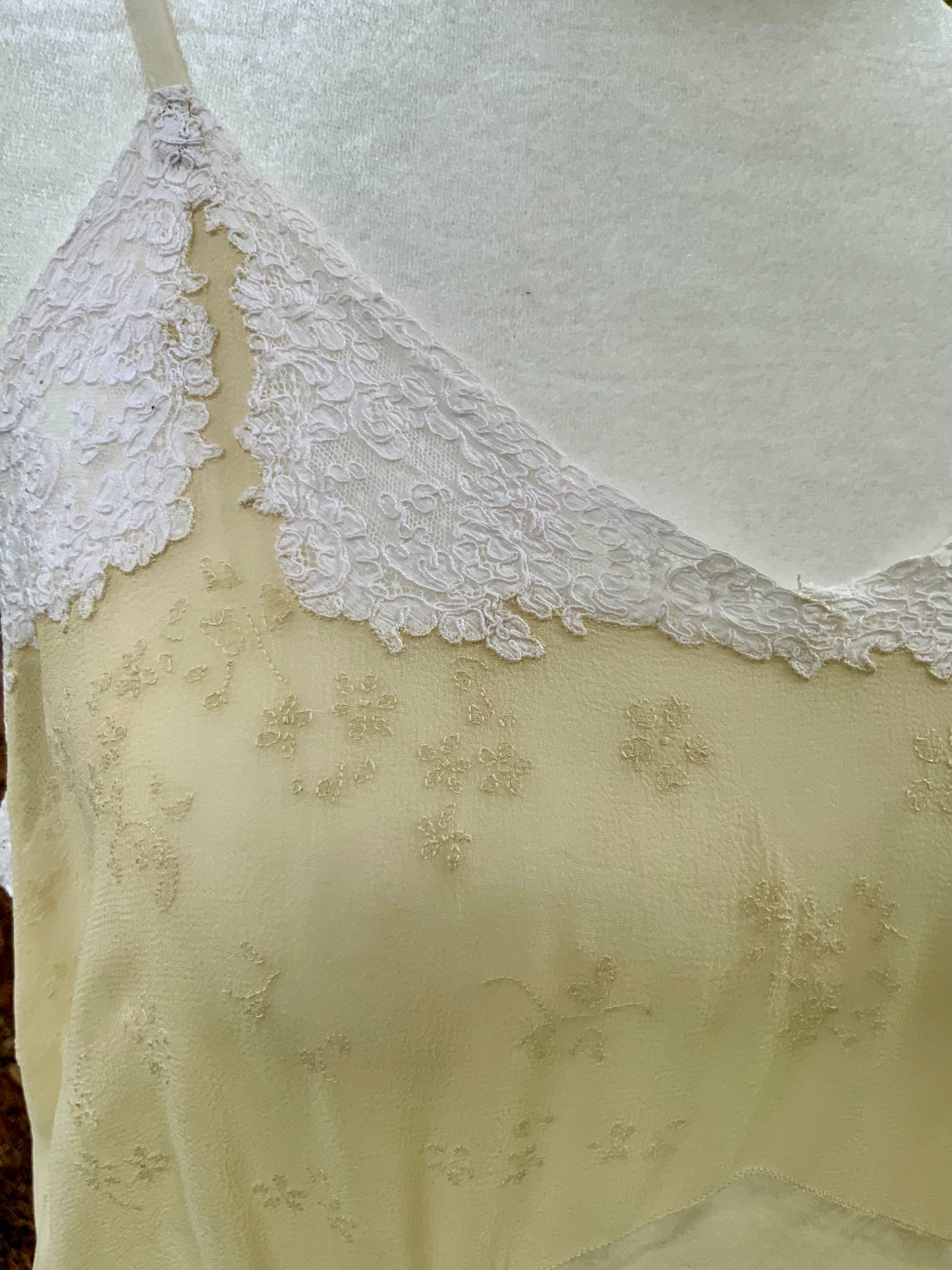 1940s Silk Slip Dress | Vintage Lingerie with Lace Embellishments & Sheer Chiffon Bodice | Old Hollywood Nightgown
 - 40s - 40AM