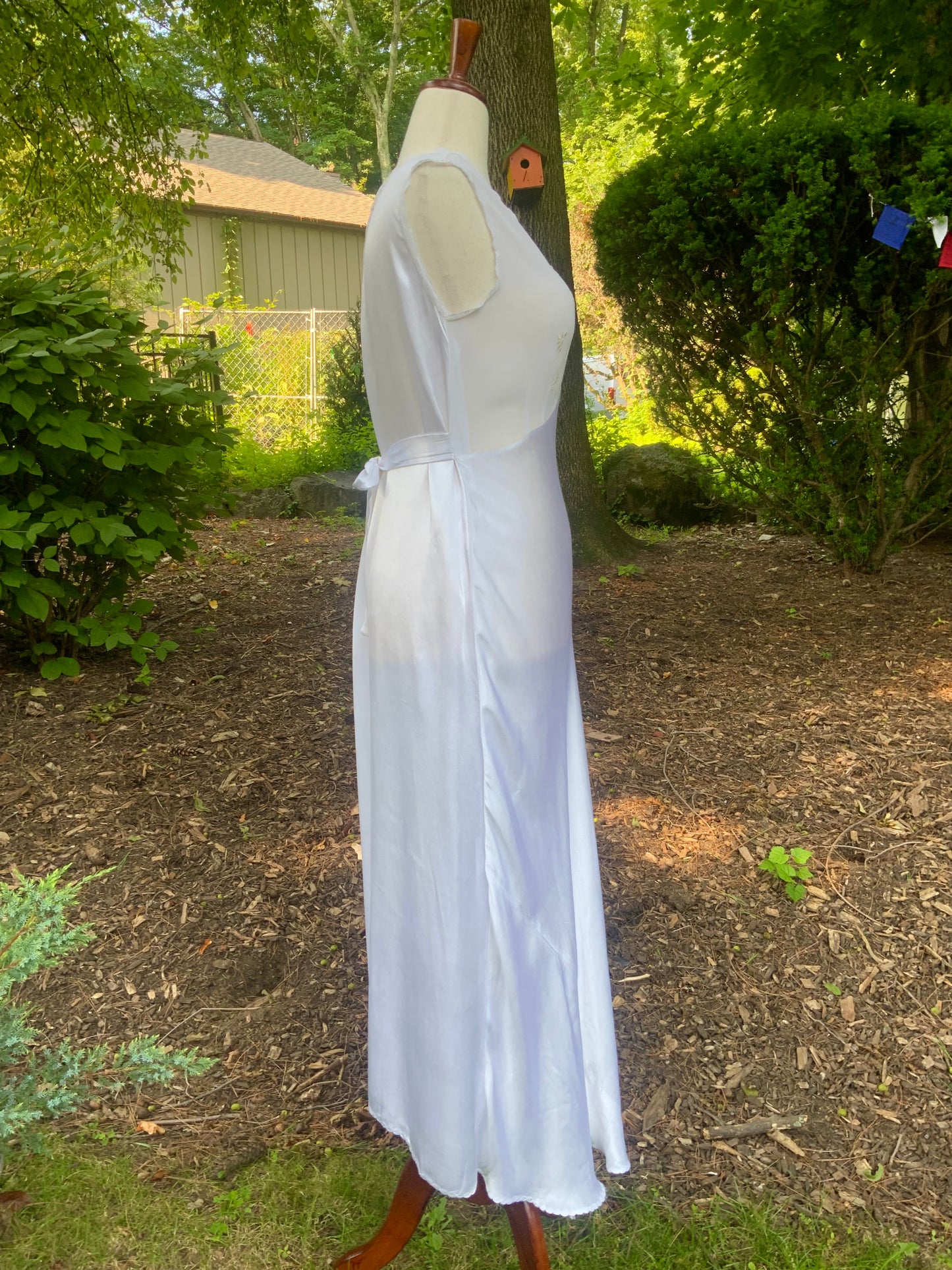 Vintage Satin & Embroidered Sheer Top Slip Dress | 1930s Bias Cut Boudoir Gown-AAA