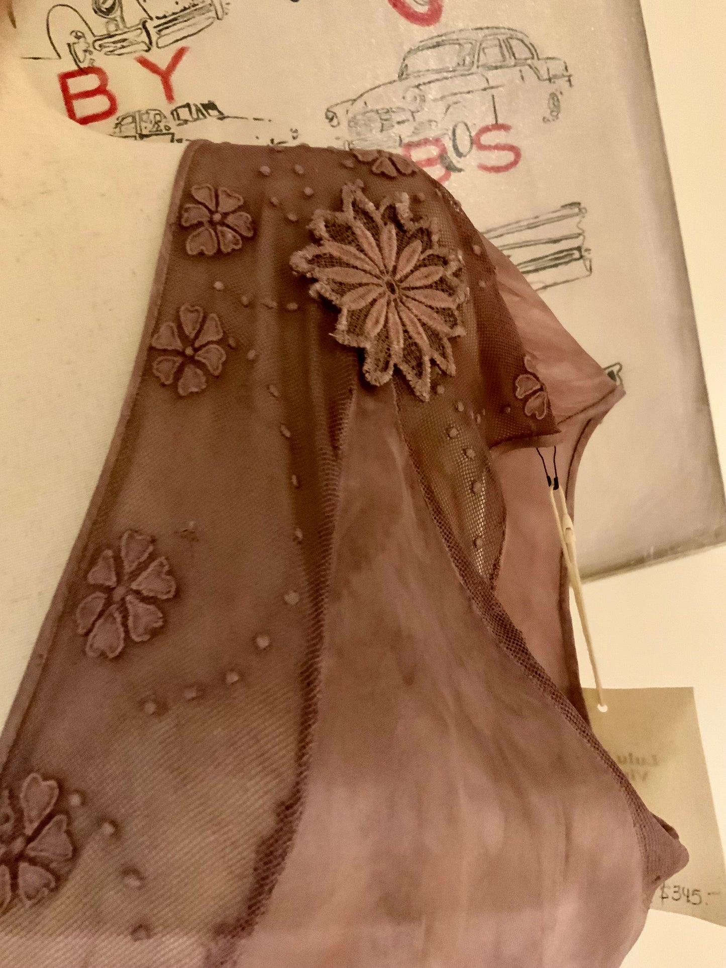 1930s Hand Dyed Mauve Bias Cut Evening Dress. Restyled Vintage Satin Gown.Embroidered Tulle.Lulu Boop Vintage-30CW