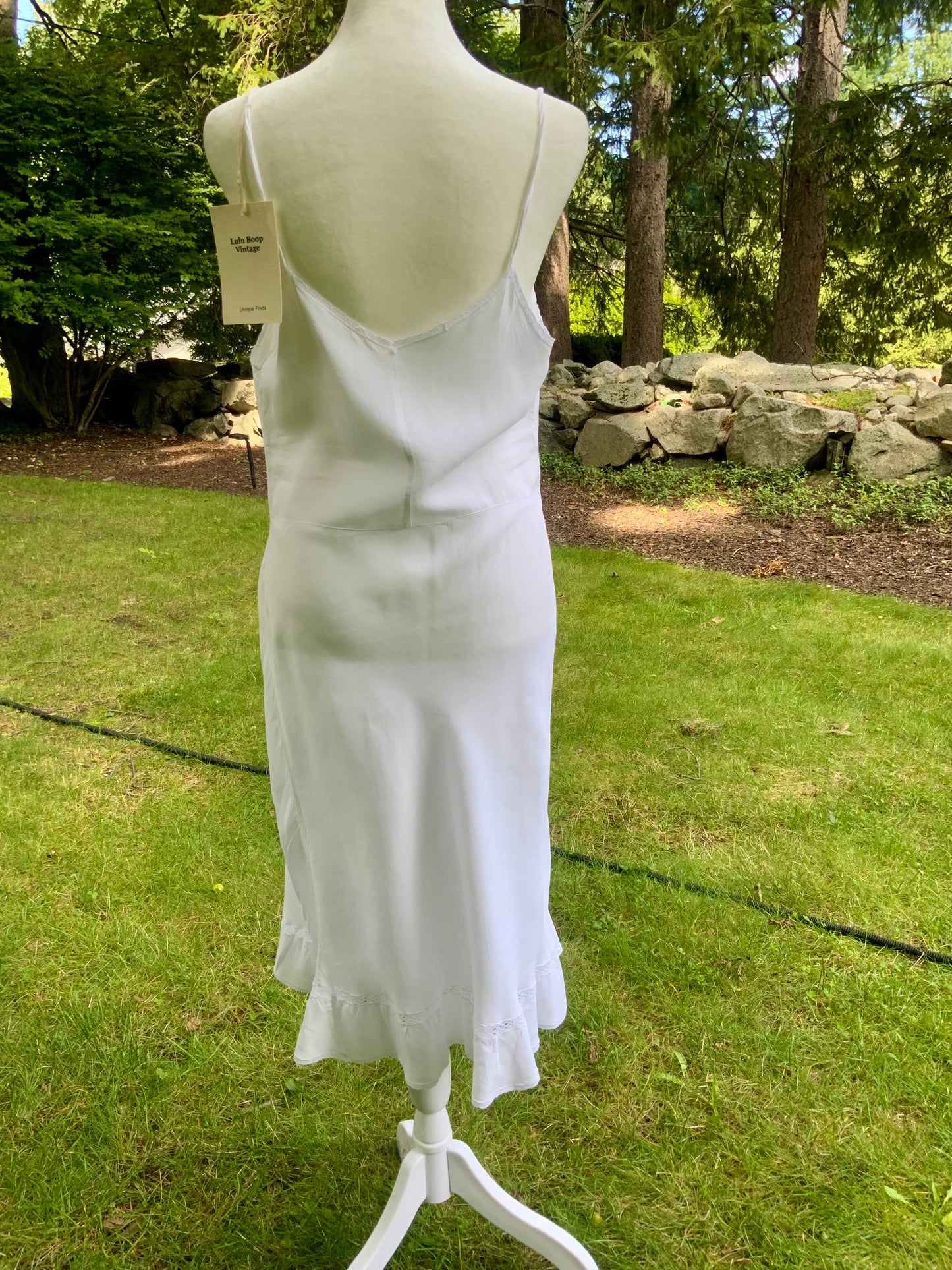 1930s White Satin Nightgown. Embroidered Bias Cut Slip Dress. Bridal Lingerie Gown .30CQ