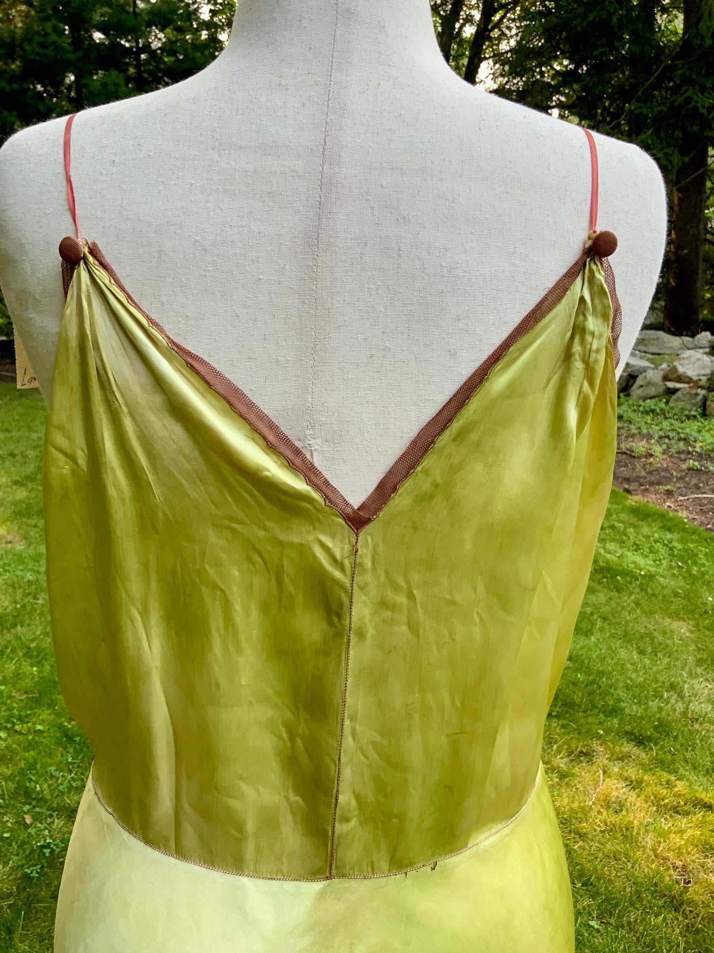 1930s Hand Dyed     Botanical Inspired Hand Dyed Silk Slip Dress. One of a Kind Woodland Fairy Bias Cut Gown.30BZ