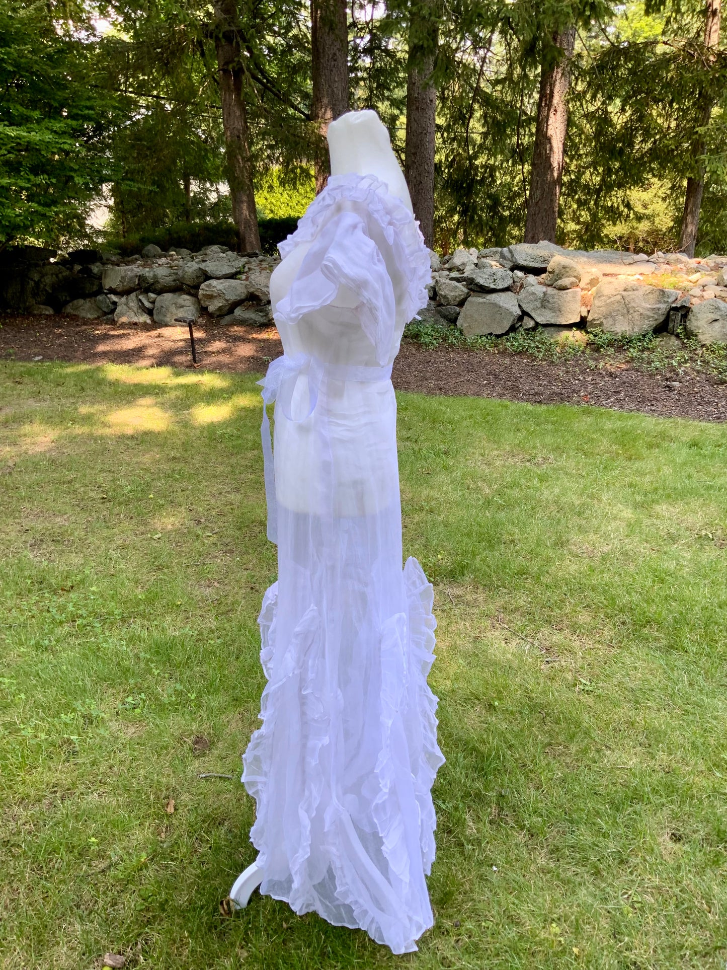 Rare 1930s White Organza Evening Gown.Ethereal Ruffle Hem Formal Dress. Romantic Bridal Gown-30DO