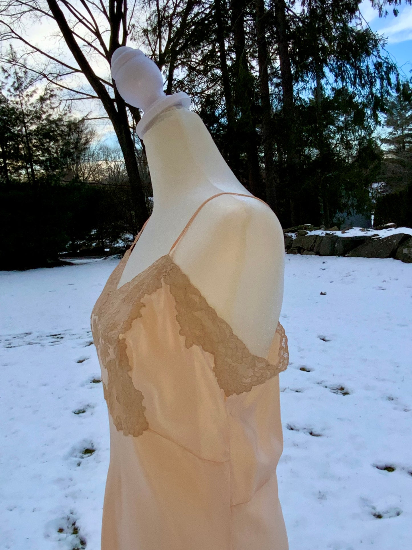 Late 1930s True Silk Peach Slip Dress with Lace Bodice | Bias Cut Antique Lingerie-40AR