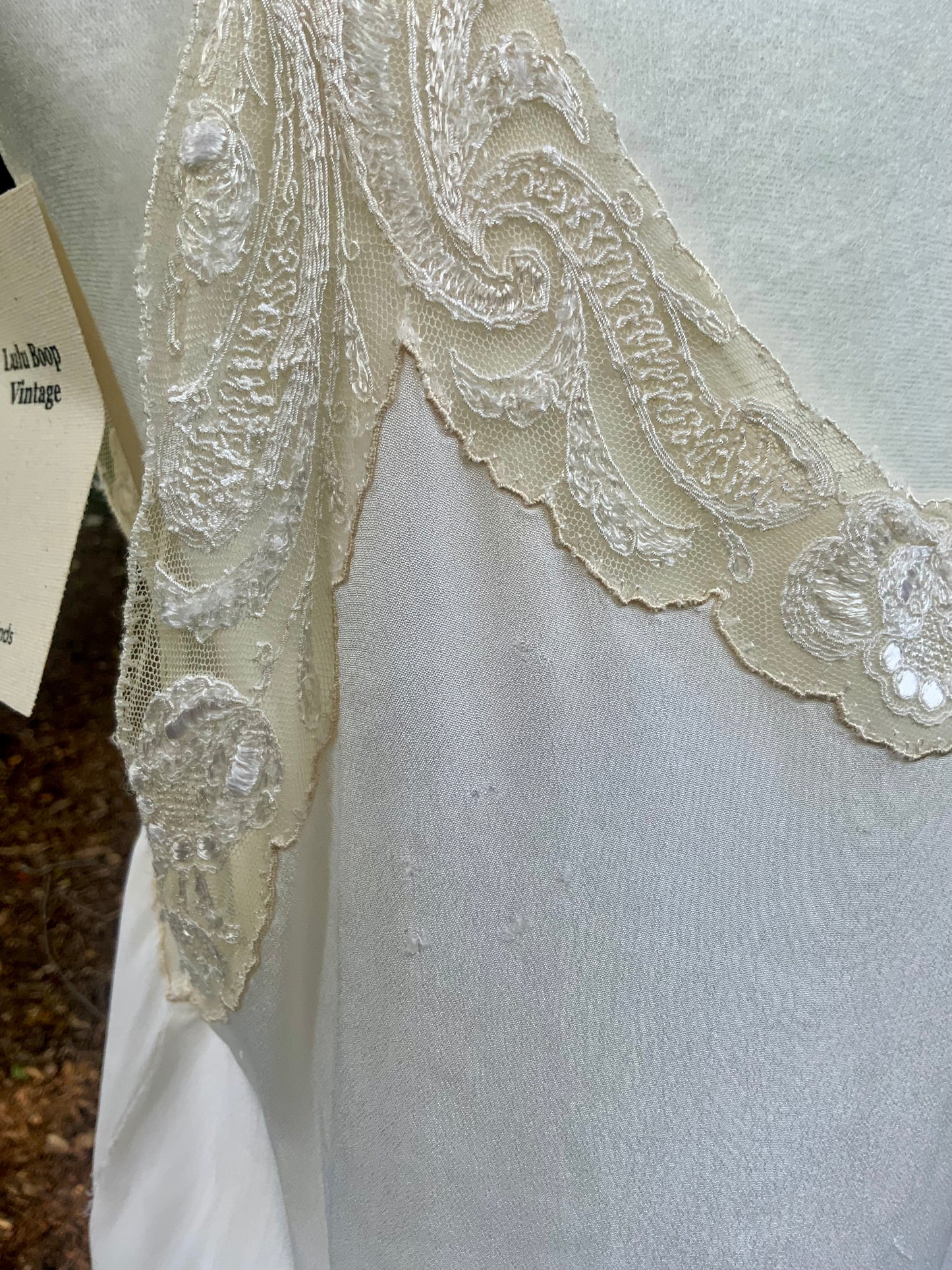 1930s Pure Silk Bridal Slip Dress Lace Bias Cut Wedding Gown Lingerie S/M-30BX