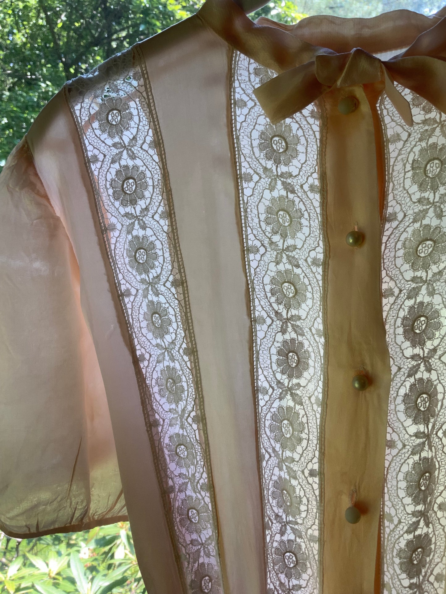 1930s Peach & Blush Silk Nightgown Vintage Boudoir Gown Original Belt Lace Bridal Lingerie Romantic Old Hollywood-30CV