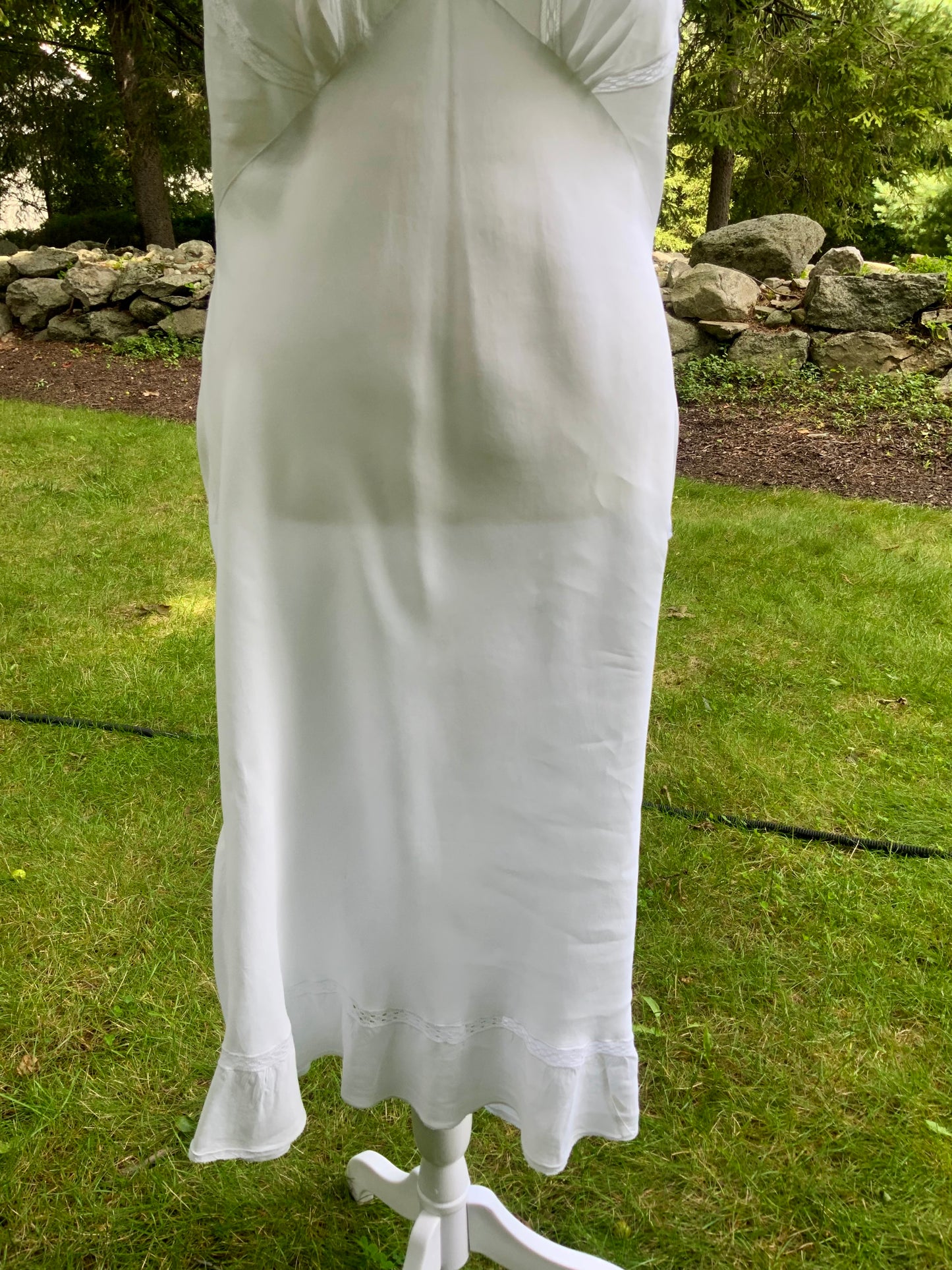 1930s White Satin Nightgown. Embroidered Bias Cut Slip Dress. Bridal Lingerie Gown .30CQ