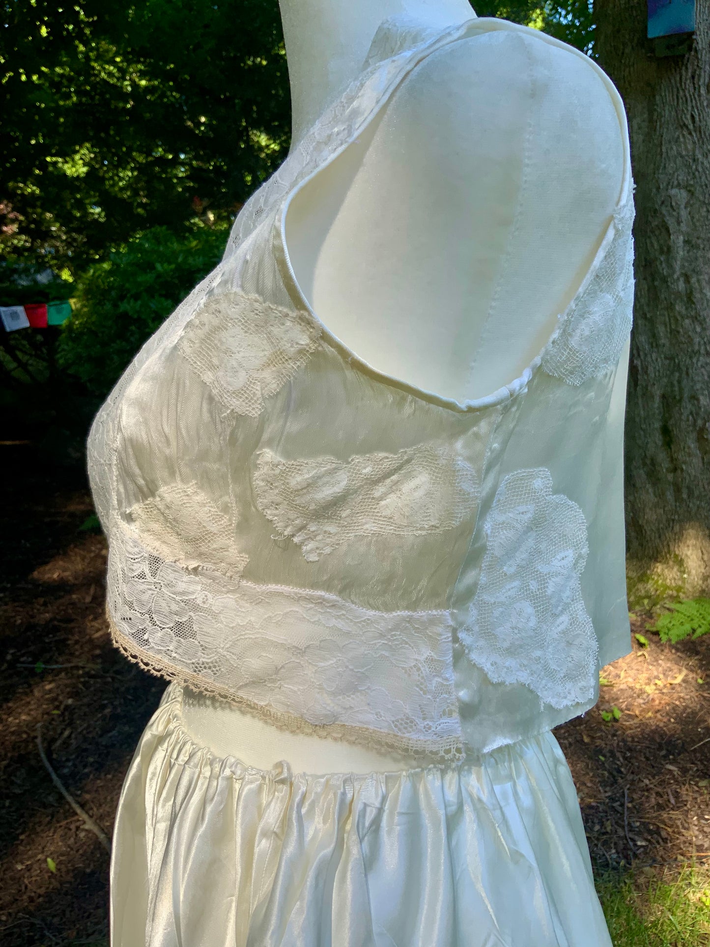 One-of-a-Kind Reconstructed 1940s Silk Set | Vintage Lace Top & Skirt-40CF