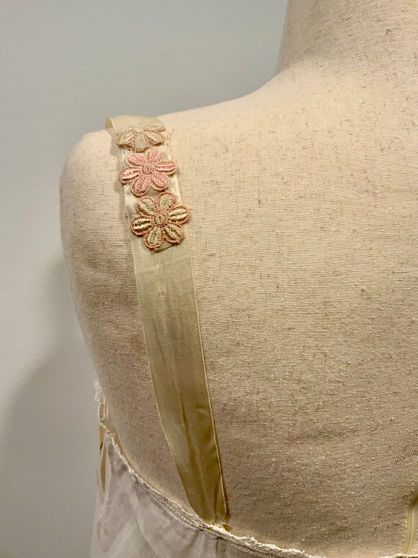 Antique Slip Dress - Filet Lace - Embroidered Initials E C - 1920 - 20C