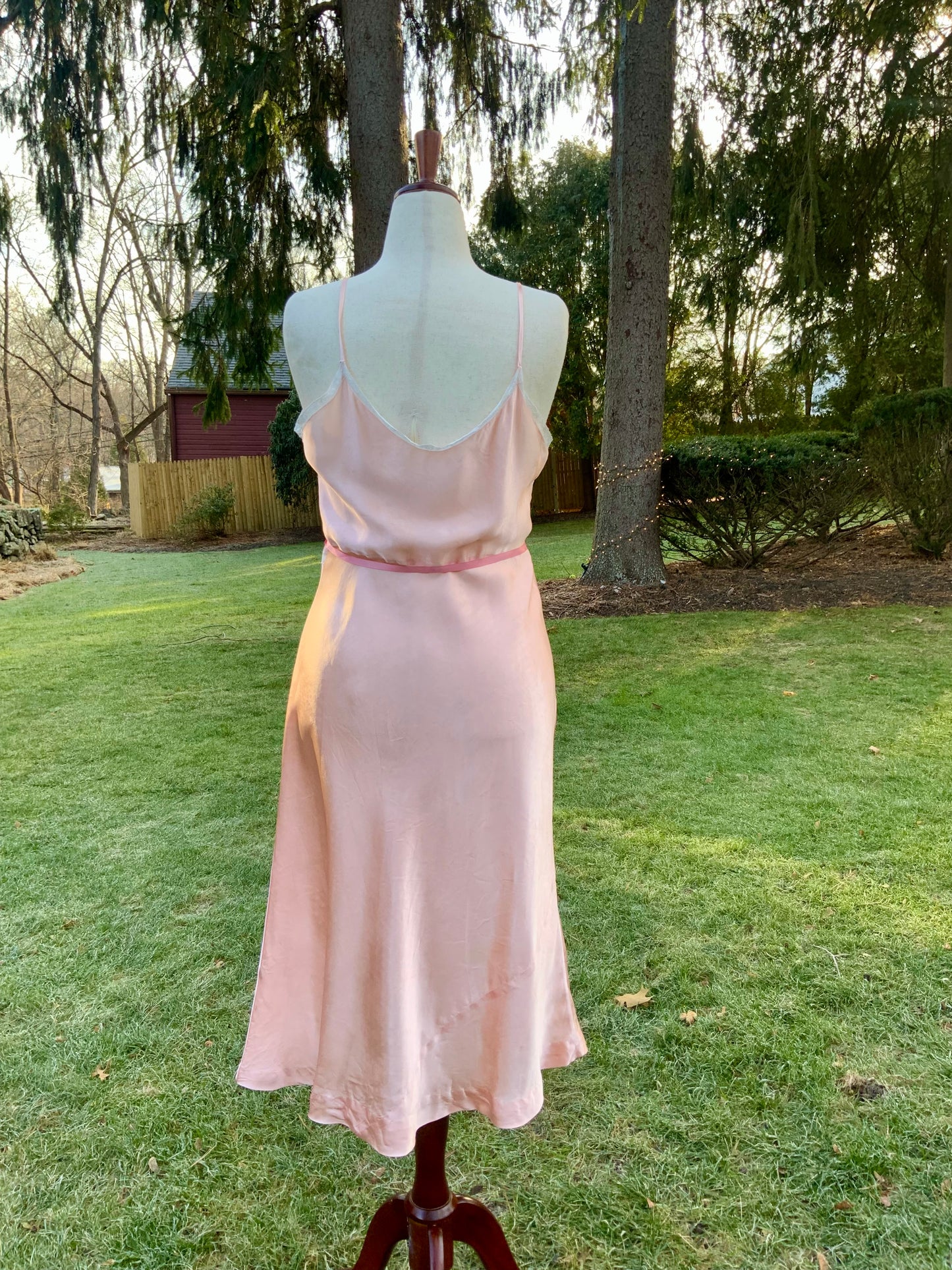 1930s Blush Satin & Chiffon Slip Dress – Floral Embroidery & Lace Panels - 30BA