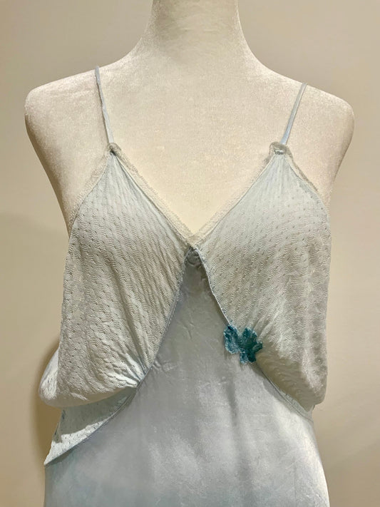 Ice Blue Bias Cut Layered Slip Dress | Ethereal Draped Satin Maxi | Avant-Garde Romantic-90H