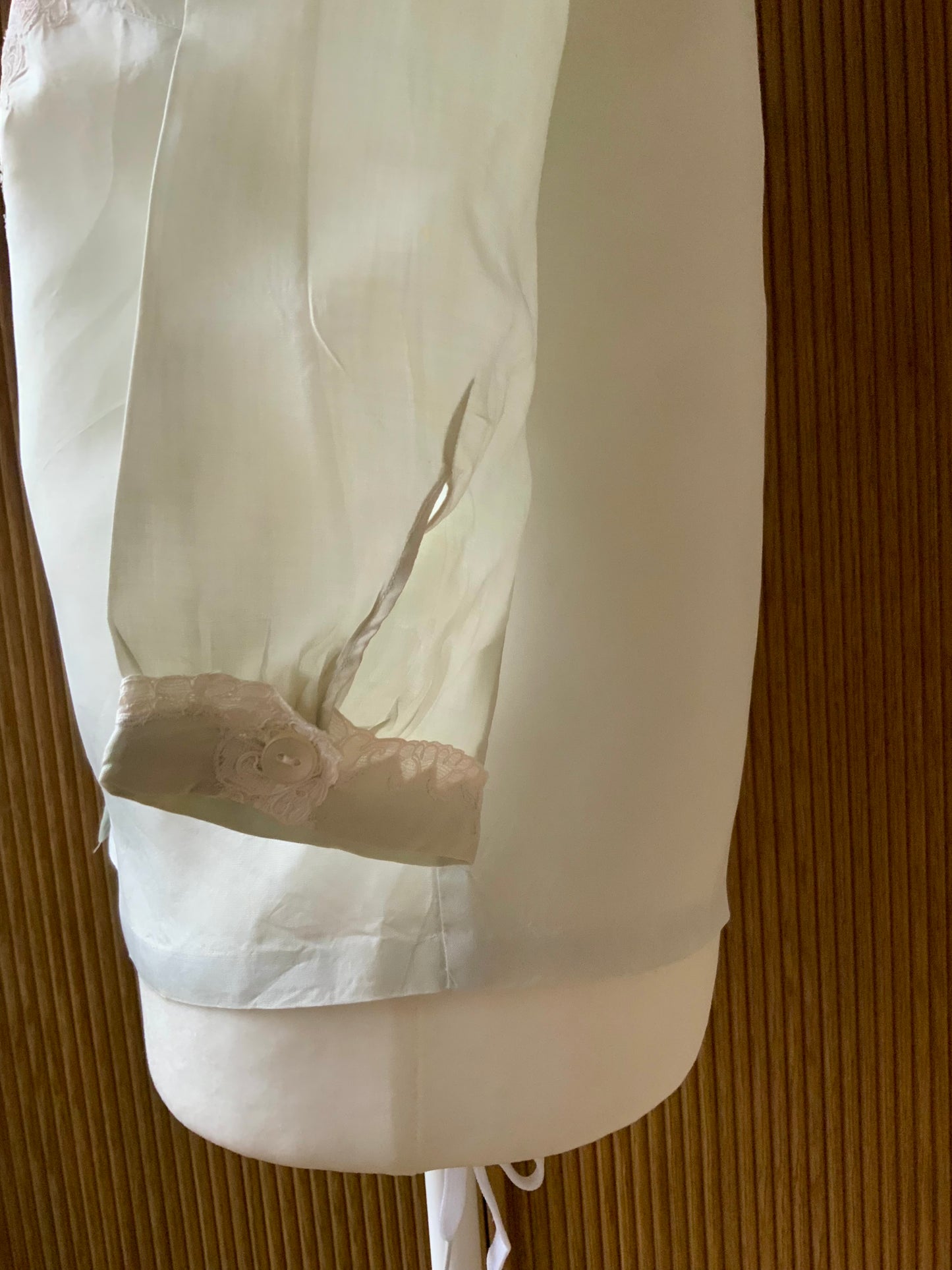 1940s Silk Satin Blouse with Lace Appliqué | Mint Green | Edwardian Revival-40AT