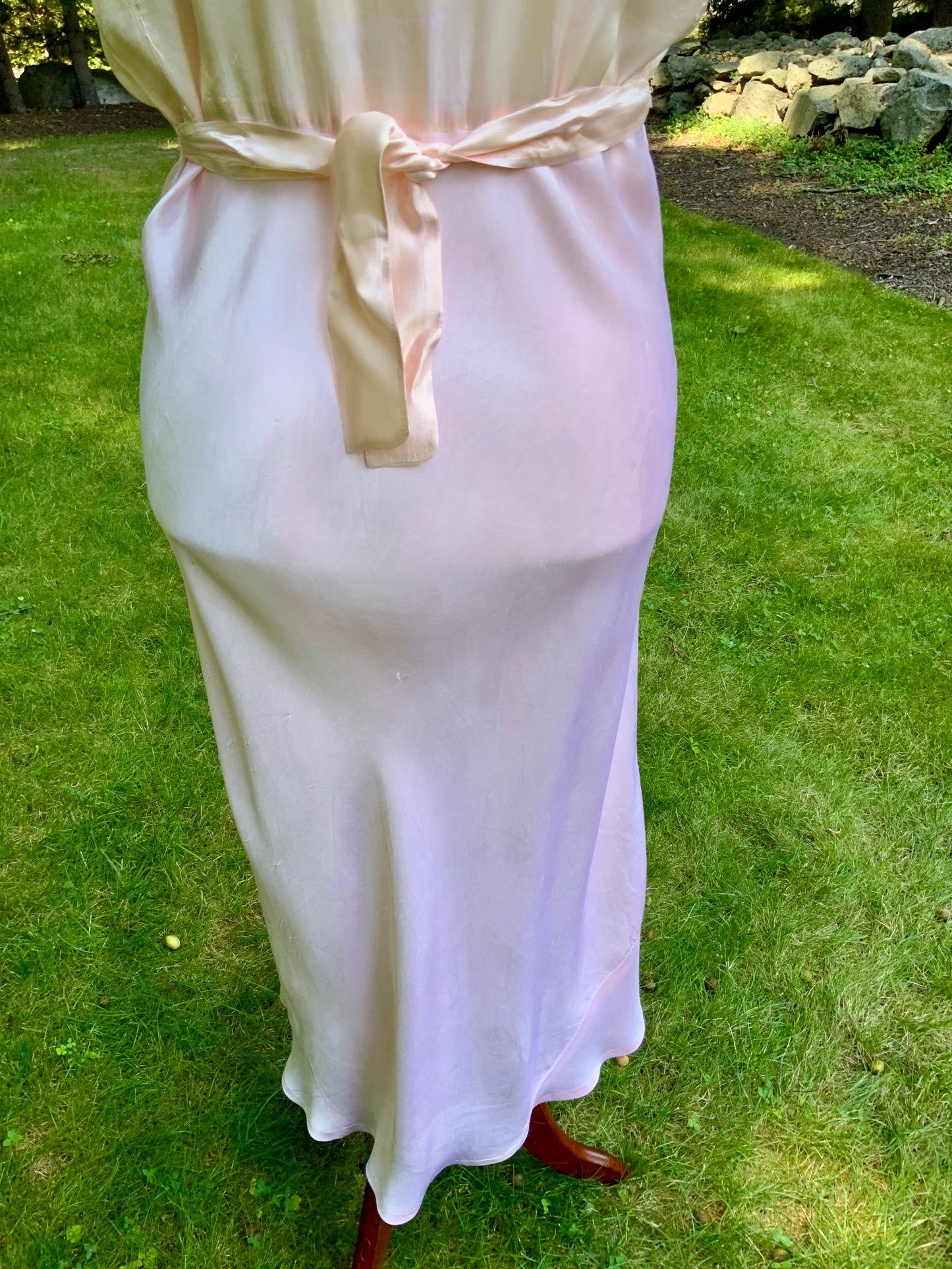 1930s Peach & Blush Silk Nightgown Vintage Boudoir Gown Original Belt Lace Bridal Lingerie Romantic Old Hollywood-30CV