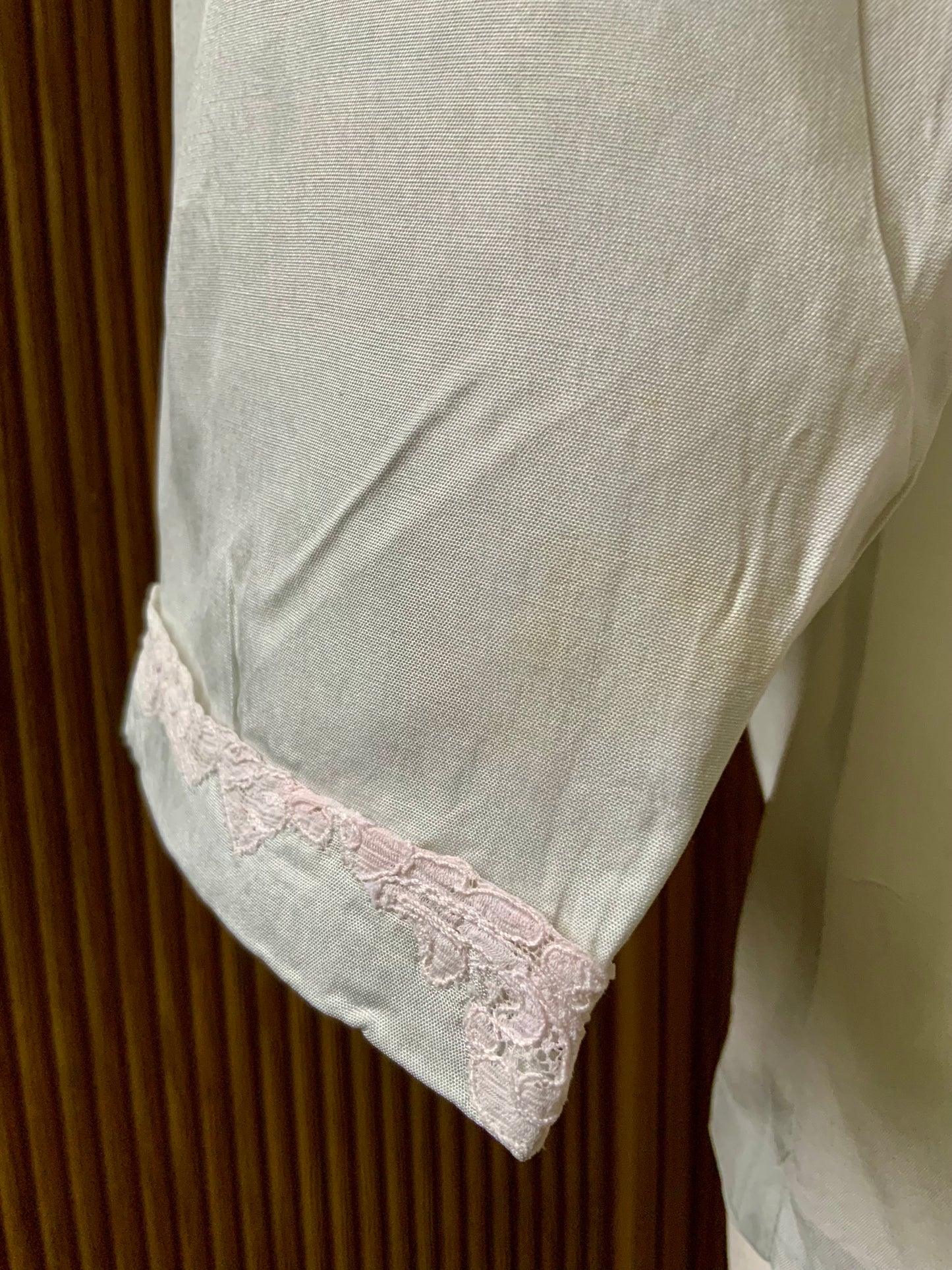 1940s Silk Satin Blouse with Lace Appliqué | Mint Green | Edwardian Revival-40AT