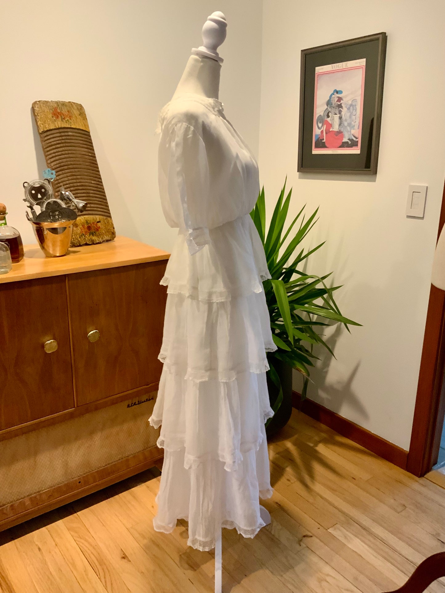 Edwardian White Cotton & Lace Tiered Tea Dress | Antique 1910s Lingerie Gown - ED31