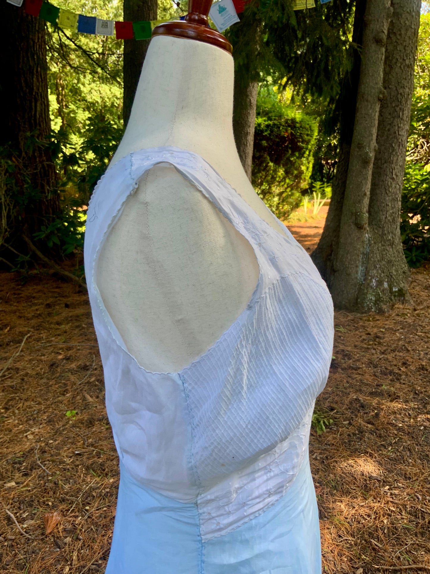 Rare Late 1930s Blue & White Cotton Dress | Embroidered Pintucked Bodice | Bias Cut | Romantic Cottage Dress | Old Hollywood-20AI