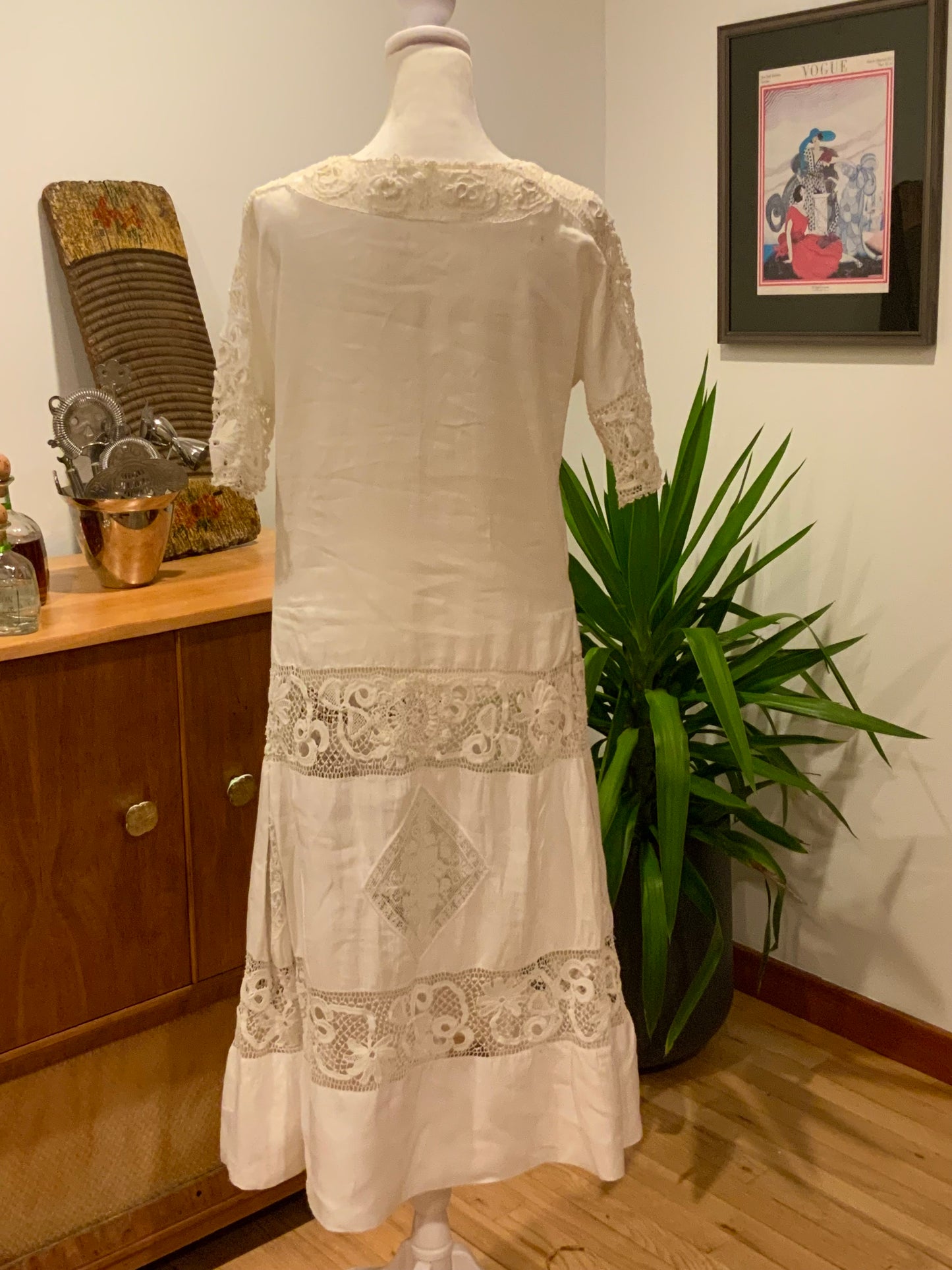 Edwardian Cotton & Lace Tea Dress c.1905–1915 |Antique Lingerie Dress with Battenberg & Crochet Lace-ED32