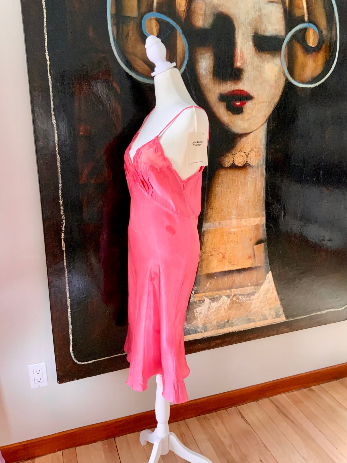 1970s Silk Slip Dress in Hand-Dyed Pink | Lace Bodice - 70F