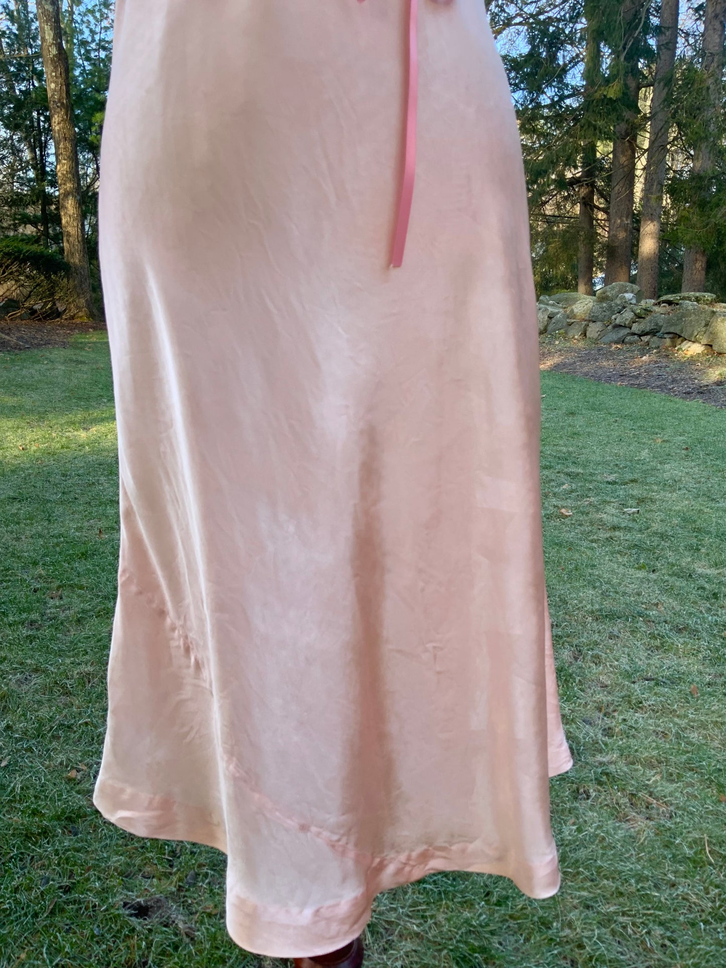 1930s Blush Satin & Chiffon Slip Dress – Floral Embroidery & Lace Panels - 30BA