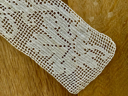 Antique Edwardian Filet Crochet Collar Bib | Handmade Cotton Lace Collar | 1900s Statement Detachable Collar
