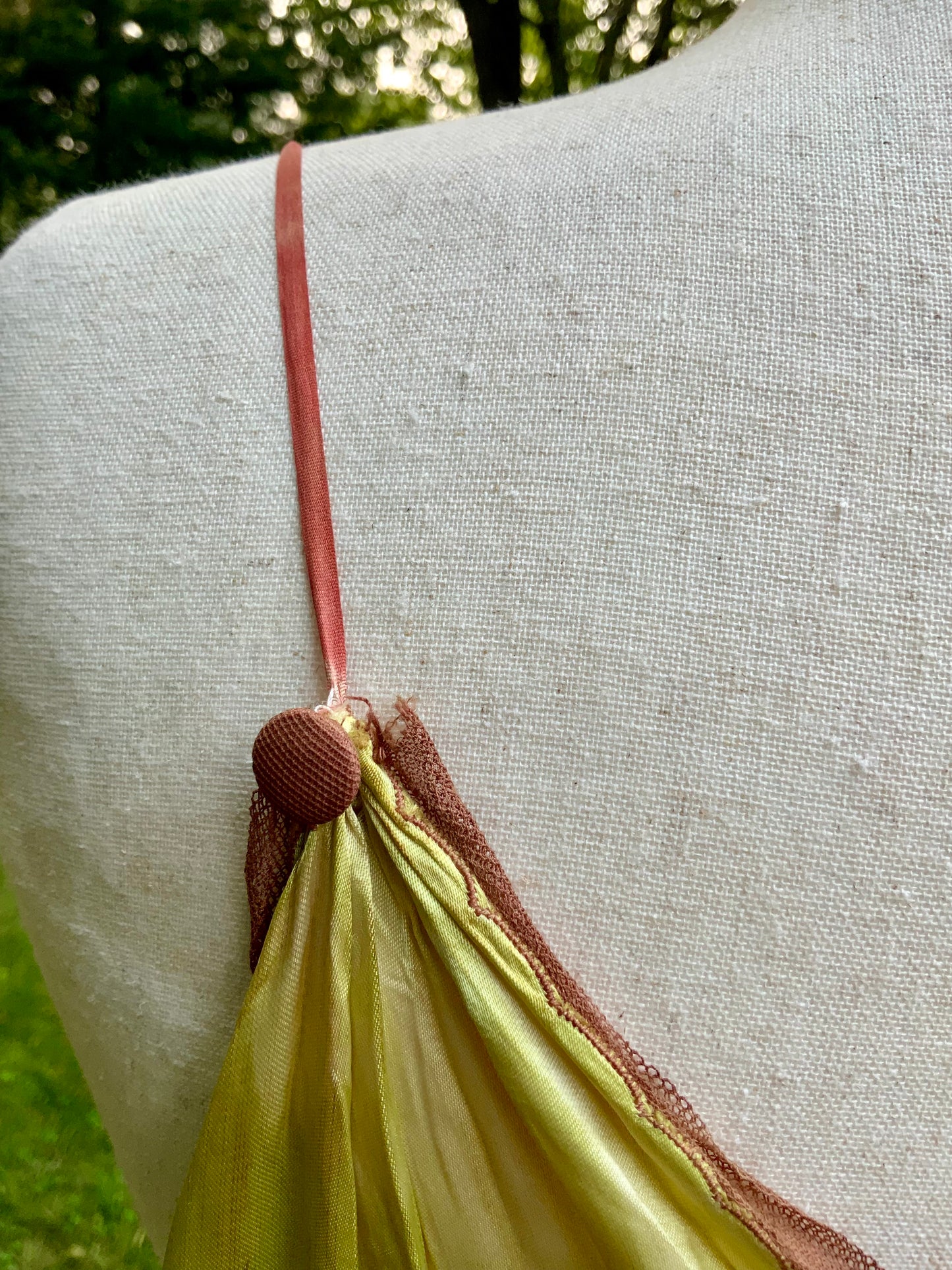 1930s Hand Dyed     Botanical Inspired Hand Dyed Silk Slip Dress. One of a Kind Woodland Fairy Bias Cut Gown.30BZ
